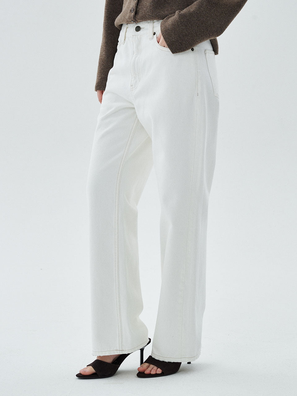 Mardi Mercredi - [Pre-Order – Ships August 14] Essential Wide Denim Pants (Ivory) product image 1 | TRAB K-Fashion Australia