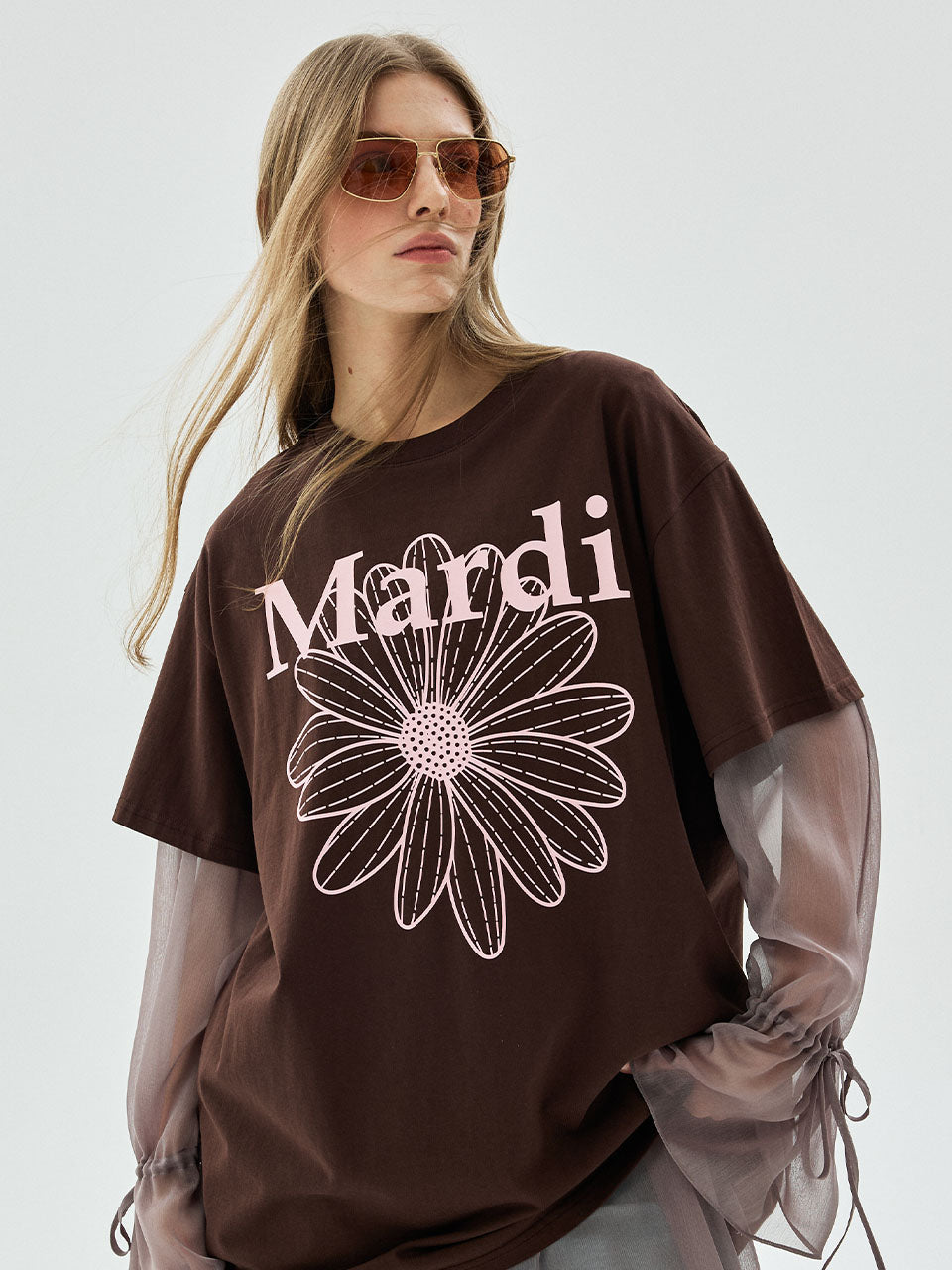 Mardi Mercredi - Unisex Tshirt Flowermardi (Brown Palepink) product image 1 | TRAB K-Fashion Australia