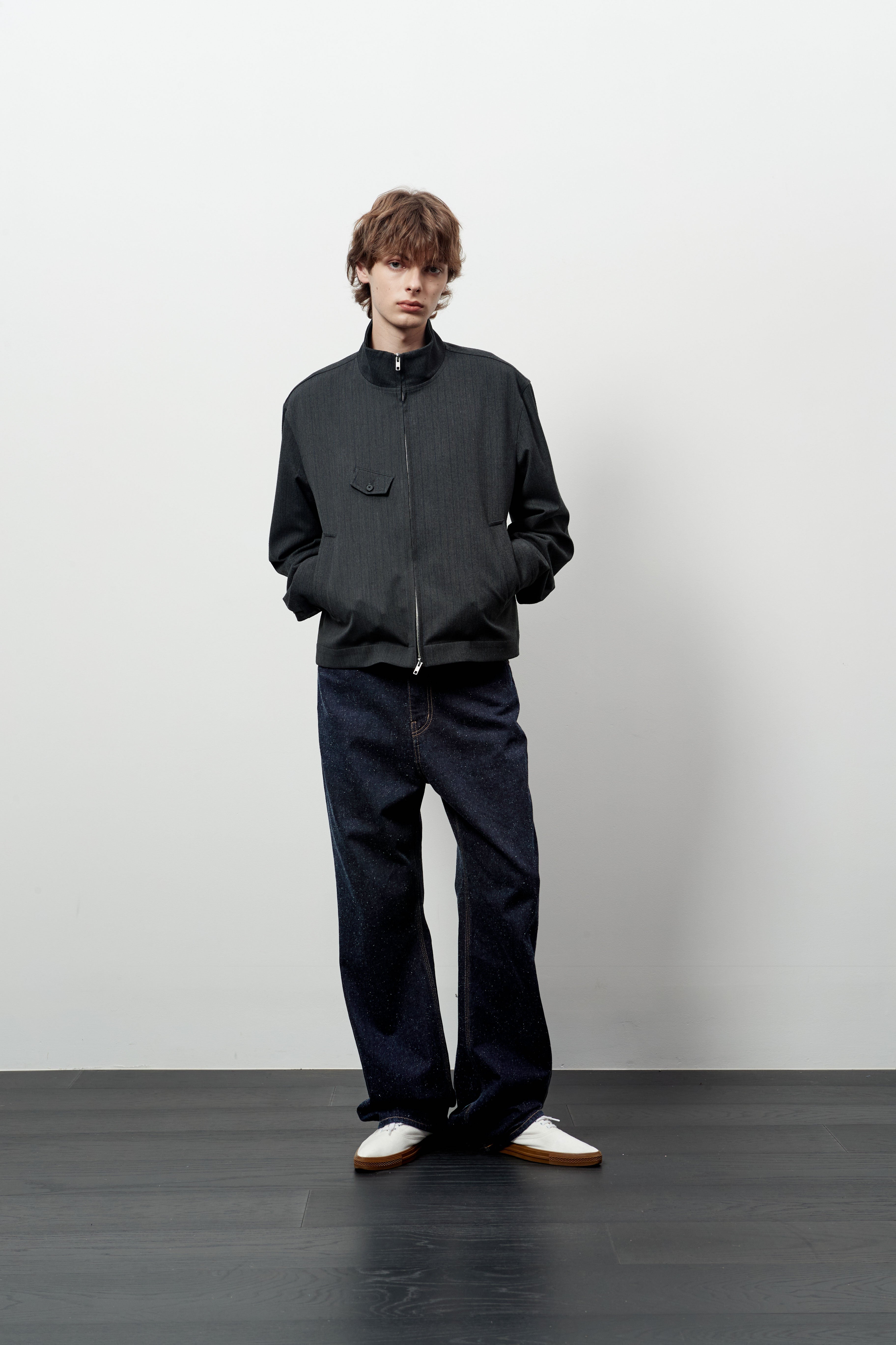 Stu - High Neck Crop Stripe Jacket (Grey) product image 13 | TRAB K-Fashion Australia