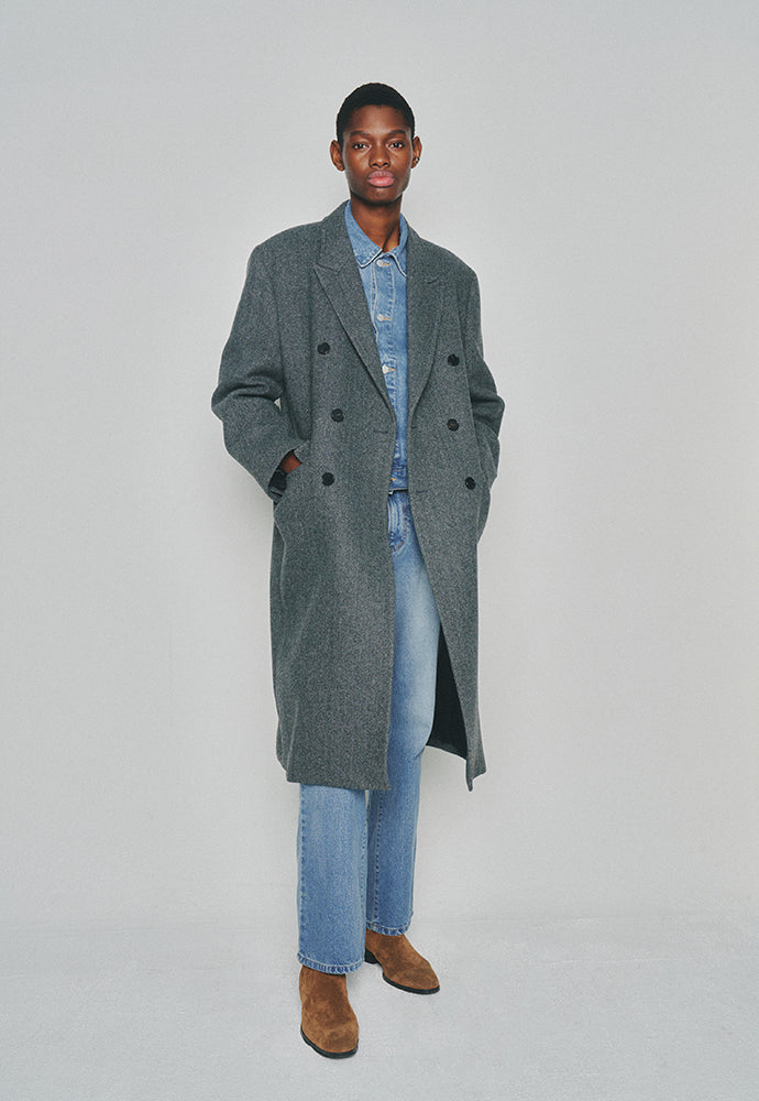 Tonywack - Double-Breasted Chesterfield Coat (Mid Grey Herringbone) product image 3 | TRAB K-Fashion Australia