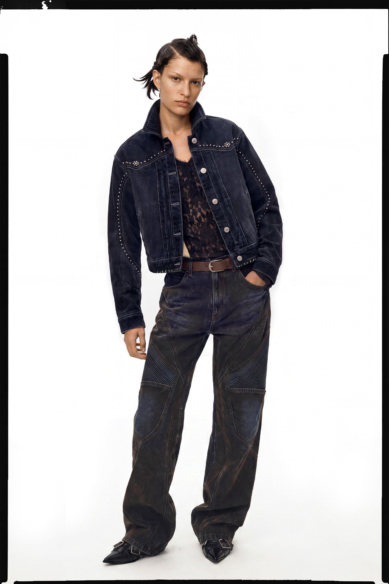 Andersson Bell - [Pre-Order – Ships August 28] Studded Velvet Denim Jacket (black/navy) (Black/Navy) product image 9 | TRAB K-Fashion Australia
