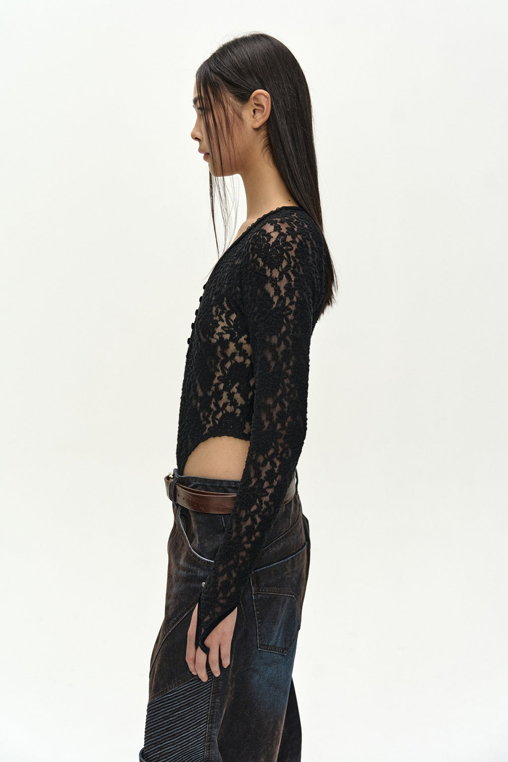 Andersson Bell - Lace Mesh Bodysuit (Black) product image 6 | TRAB K-Fashion Australia