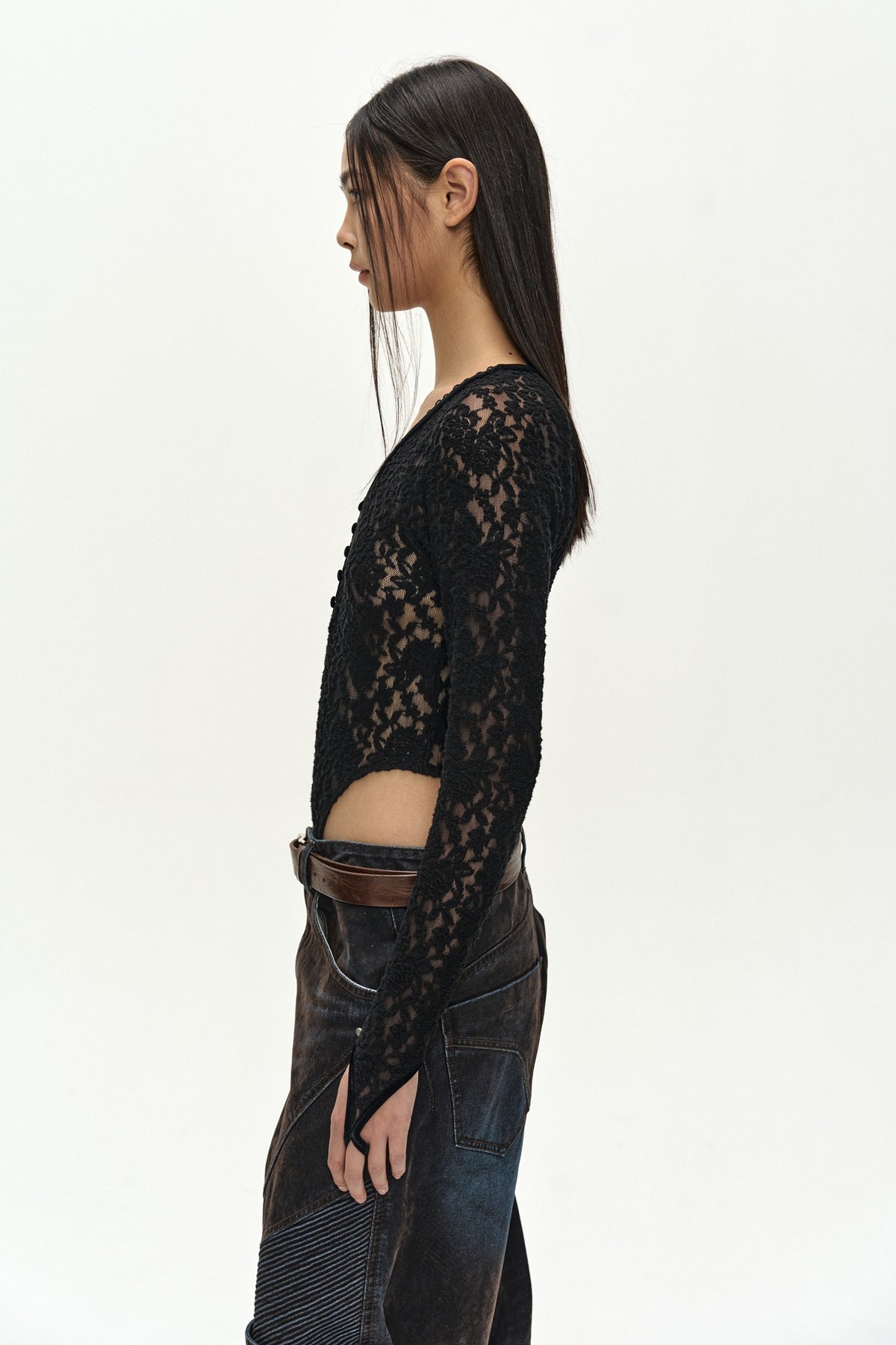 Andersson Bell - Lace Mesh Bodysuit (Black) product image 6 | TRAB K-Fashion Australia