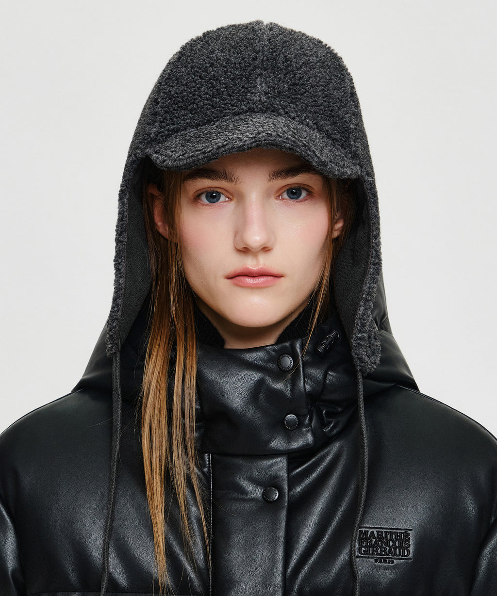 Marithe & Francois Girbaud - Micro Classic Logo Fleece Earflap Cap (Charcoal) product image 6 | TRAB K-Fashion Australia