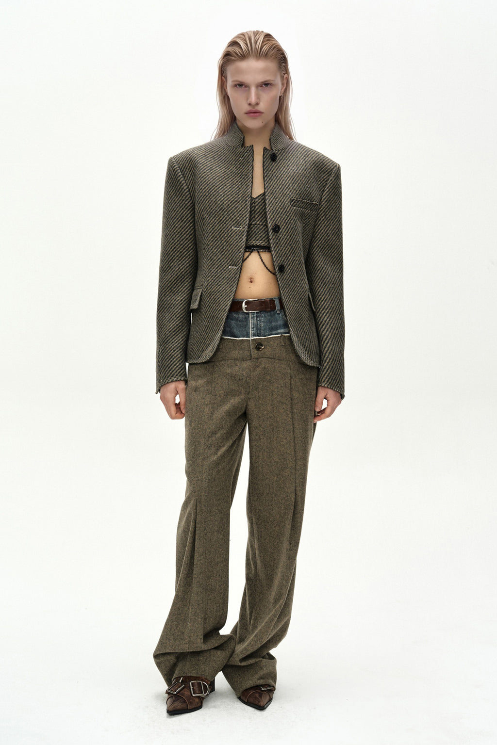 Andersson Bell - Wool Twill Cropped Tailored Jacket (Brown) product image 3 | TRAB K-Fashion Australia