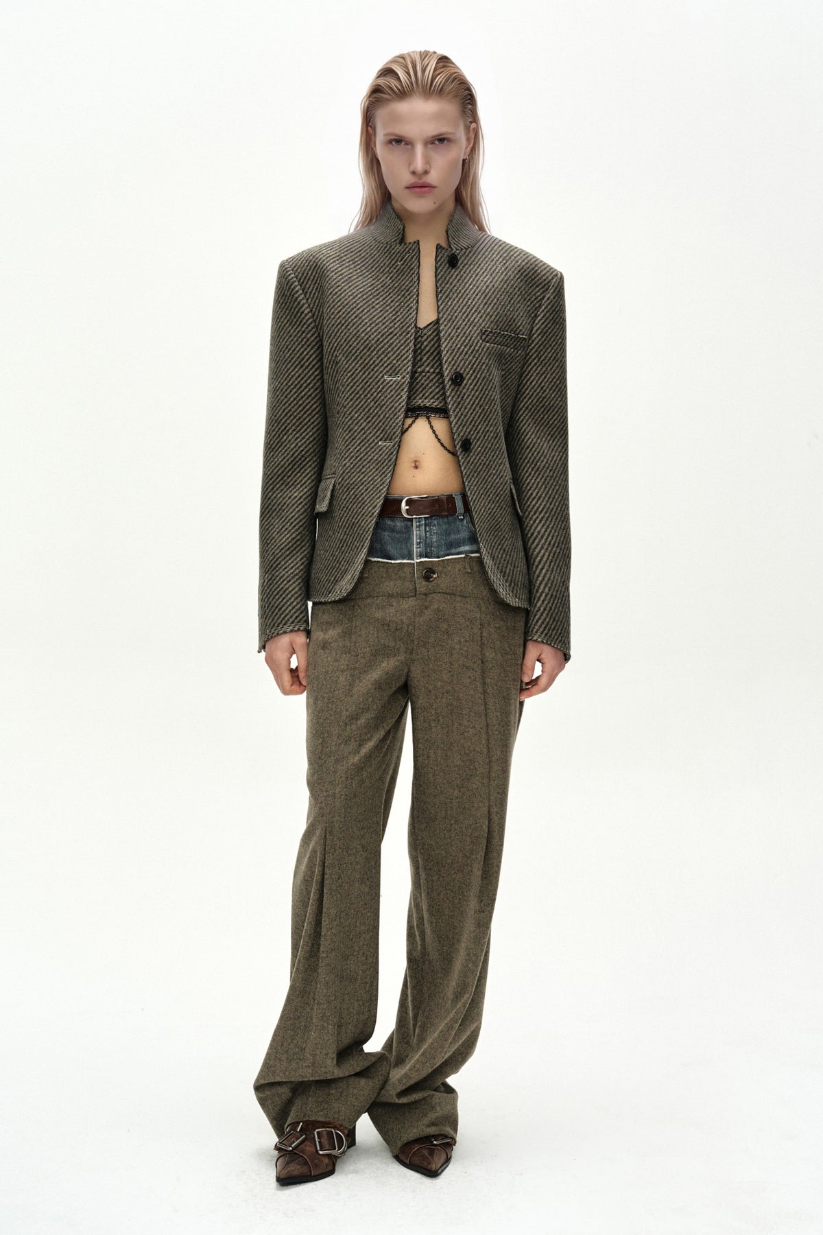 Andersson Bell - Wool Twill Cropped Tailored Jacket (Brown) product image 3 | TRAB K-Fashion Australia