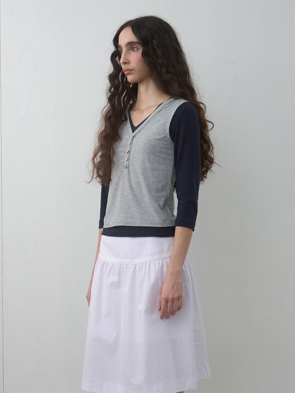 Kijun - Layered V-Neck Tee (Navy) product image 2 | TRAB K-Fashion Australia