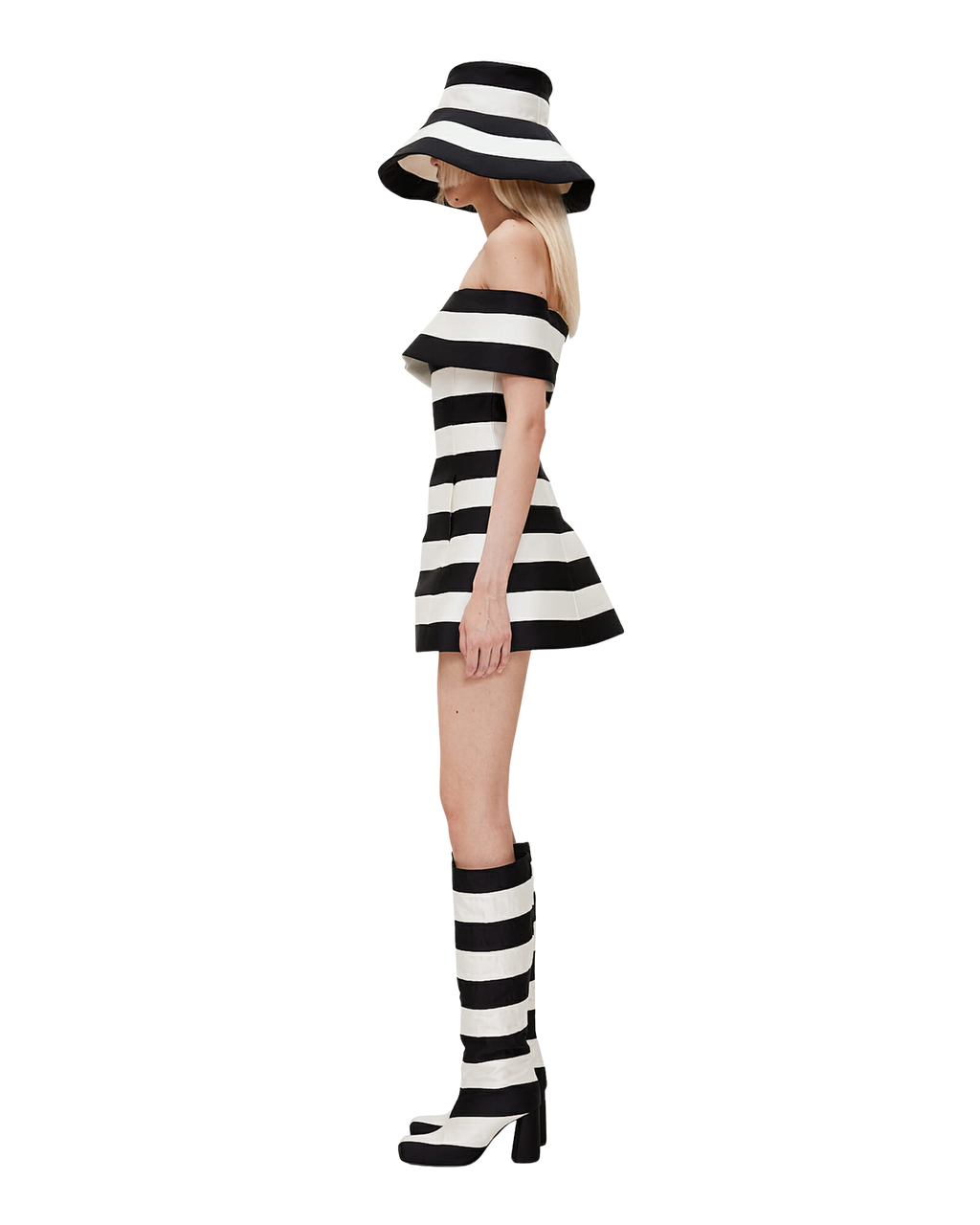 Kimhe Kim - Striped Mikado Silk Bandeau Mini Dress (Black/Ivory) product image 3 | TRAB K-Fashion Australia