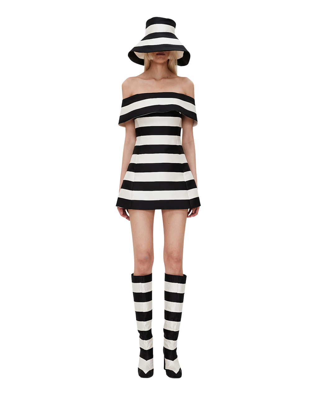 Kimhe Kim - Striped Mikado Silk Bandeau Mini Dress (Black/Ivory) product image 1 | TRAB K-Fashion Australia