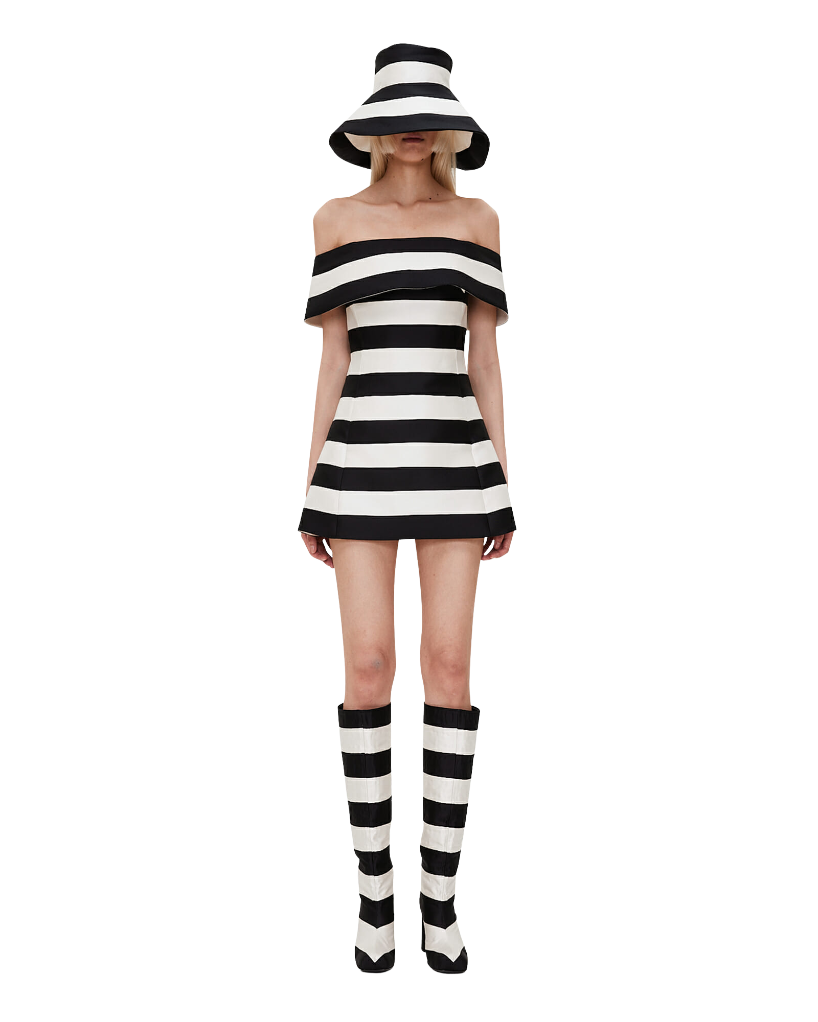 Kimhe Kim - Striped Mikado Silk Bandeau Mini Dress (Black/Ivory) product image 1 | TRAB K-Fashion Australia