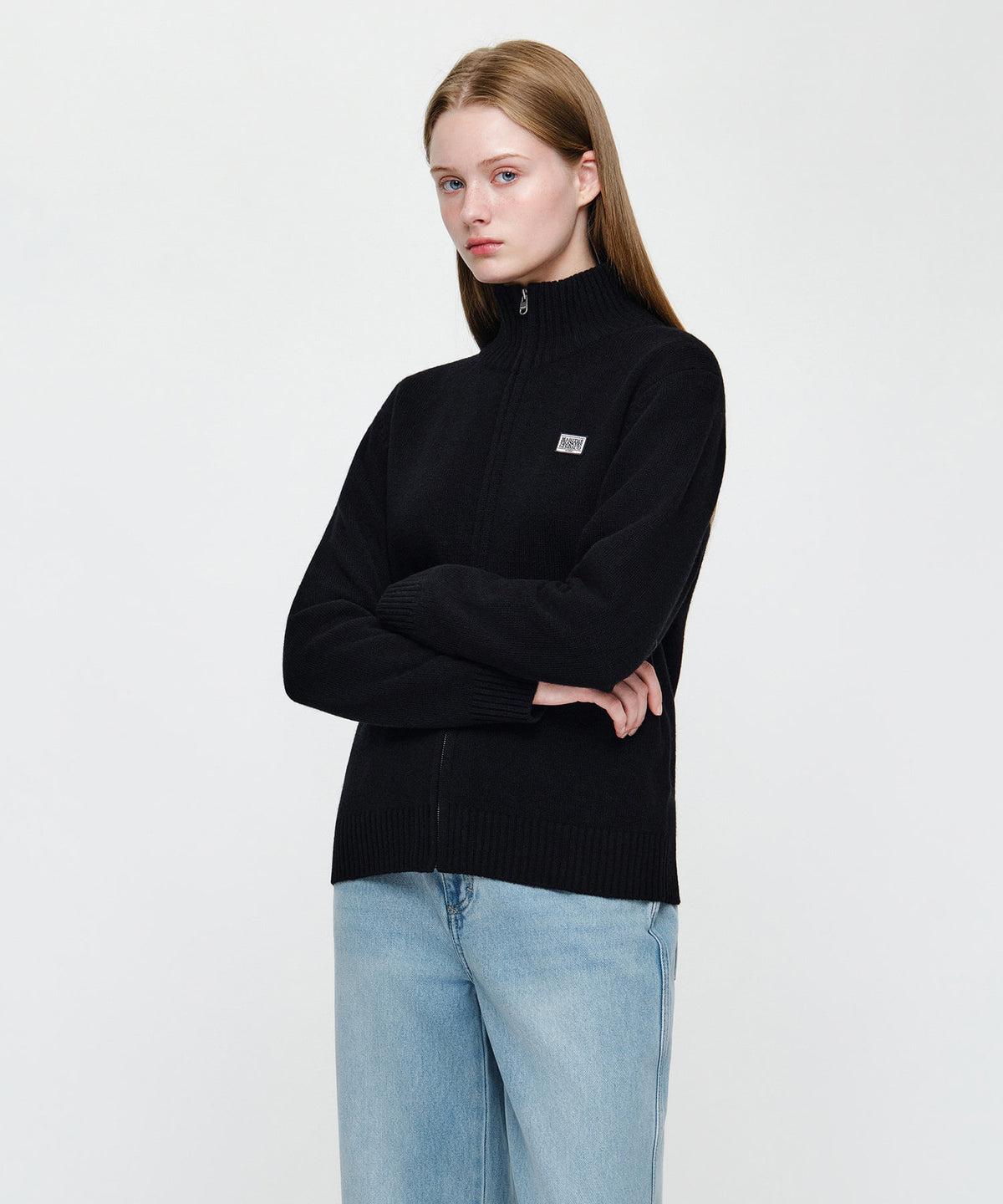 Marithe & Francois Girbaud - Premium Small Classic Logo Merino Wool High Neck Cardigan (Black) product image 2 | TRAB K-Fashion Australia