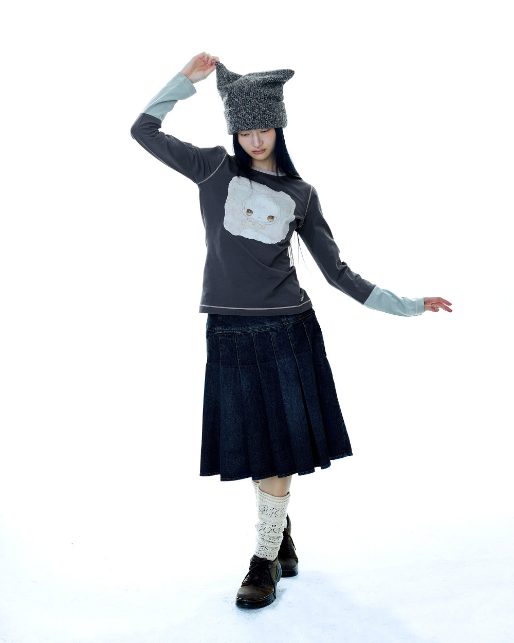Coyseio - Deep Denim Pleats Skirt (Navy) product image 7 | TRAB K-Fashion Australia