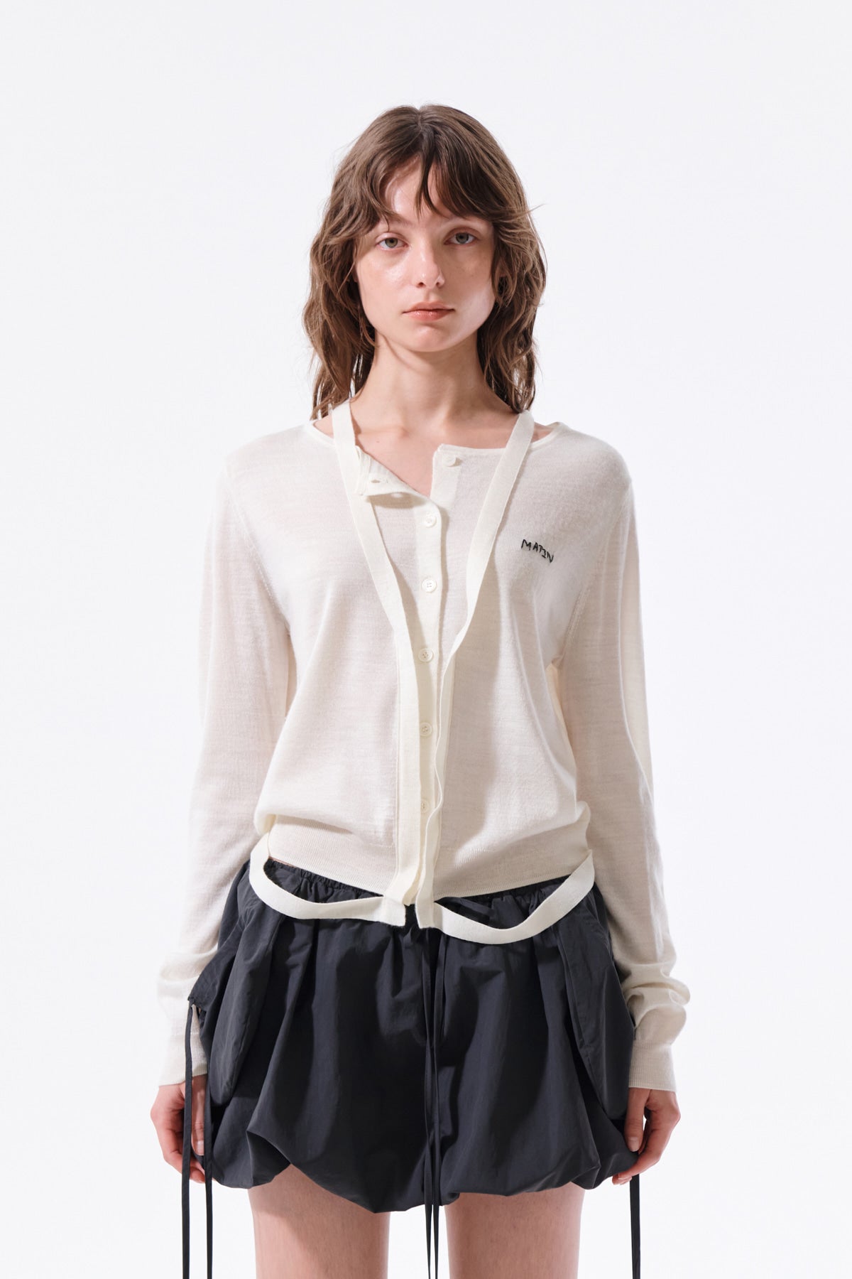 Matin Kim - String Detail Knit Cardigan (Cream) product image 13 | TRAB K-Fashion Australia