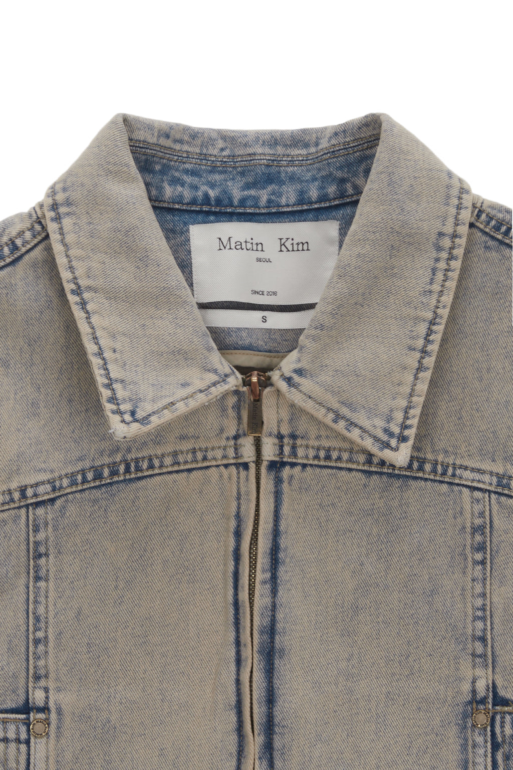 Matin Kim - Slim Zip Up Denim Vest (Beige) product image 3 | TRAB K-Fashion Australia