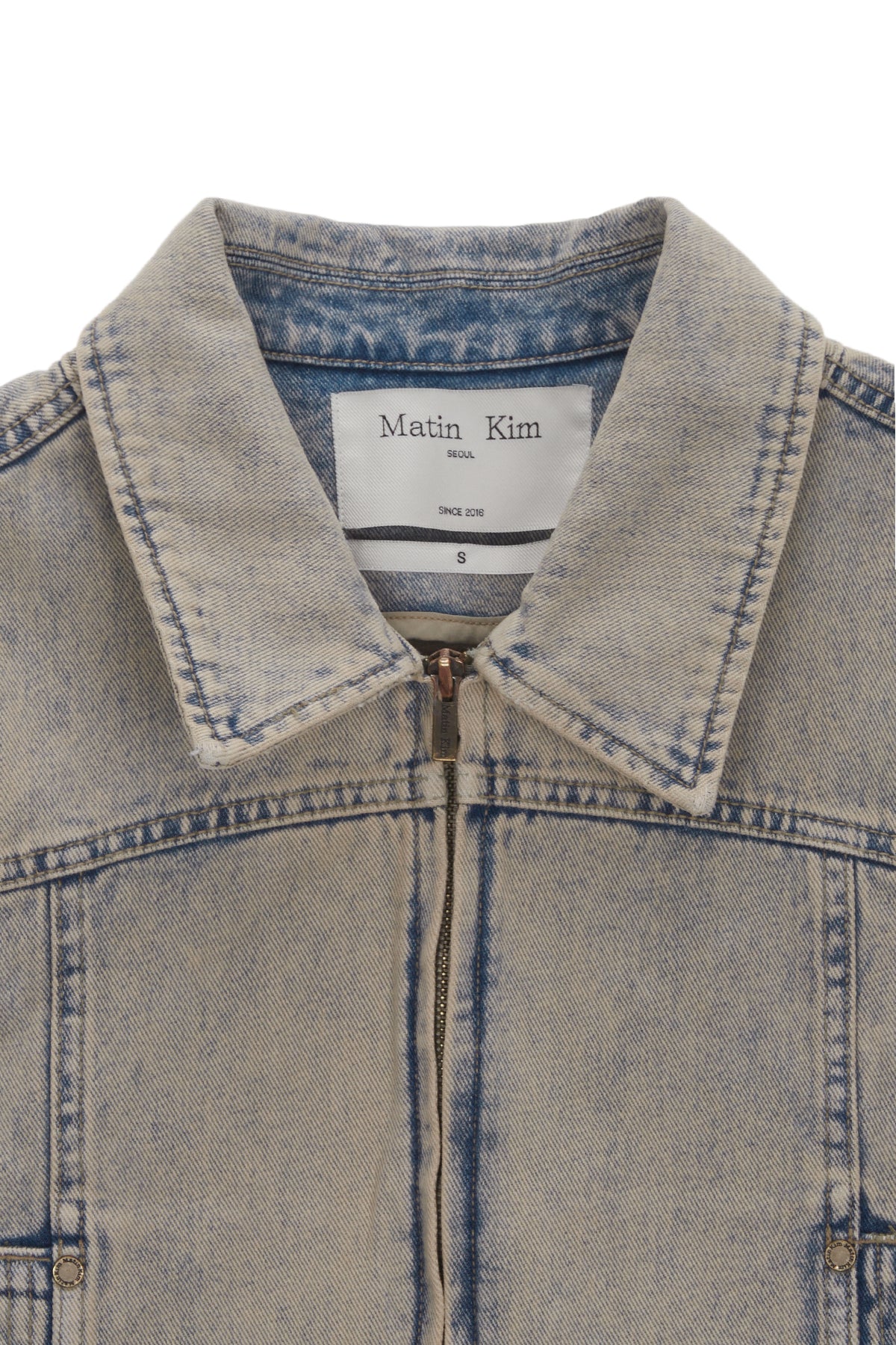 Matin Kim - Slim Zip Up Denim Vest (Beige) product image 3 | TRAB K-Fashion Australia
