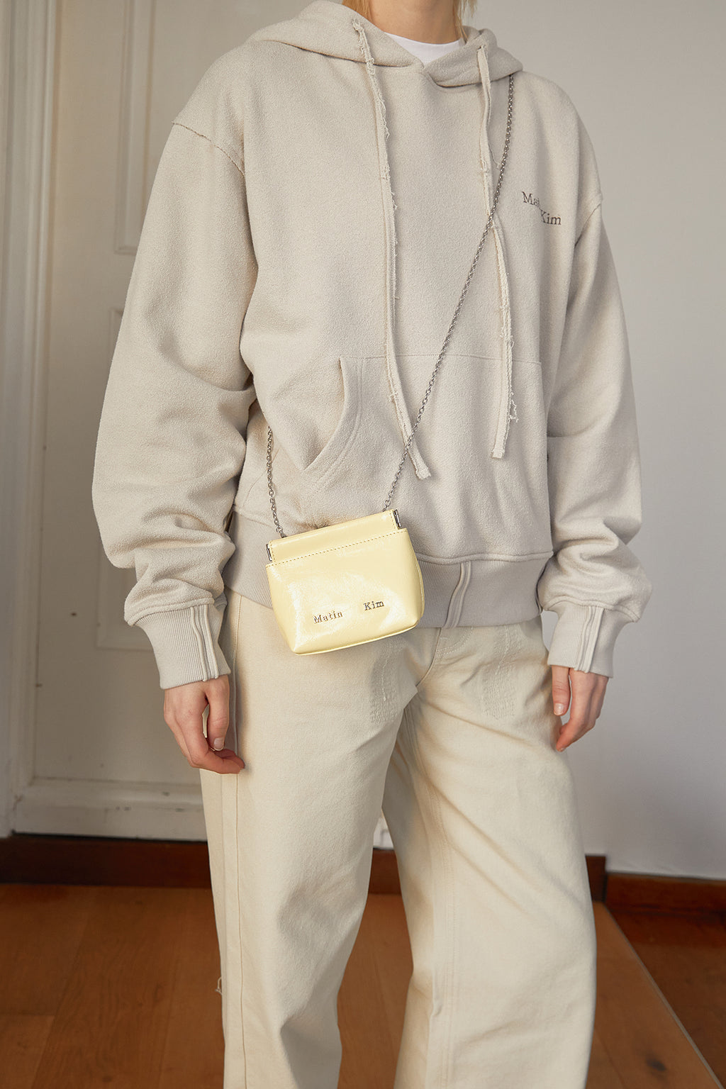 Matin Kim - Rib Cut Detail Logo Hoody (Beige) product image 10 | TRAB K-Fashion Australia