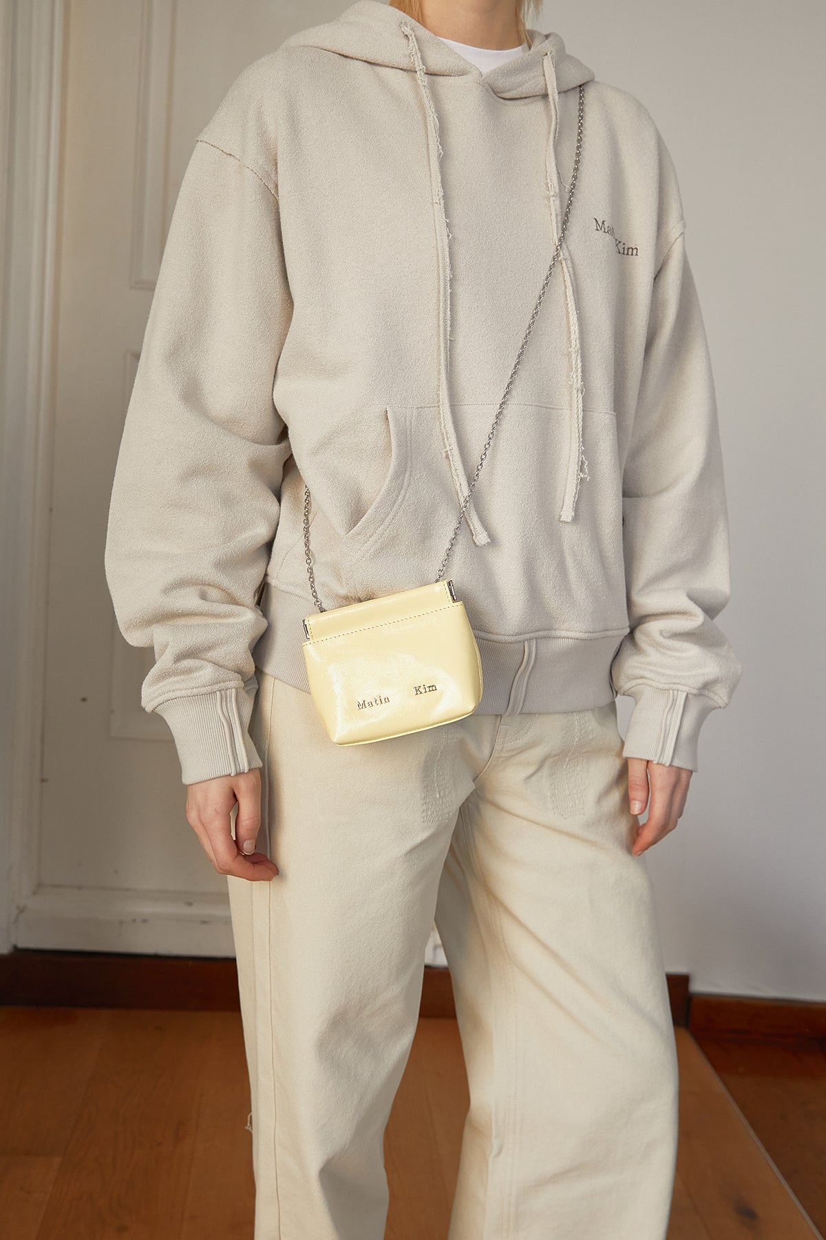 Matin Kim - Rib Cut Detail Logo Hoody (Beige) product image 10 | TRAB K-Fashion Australia