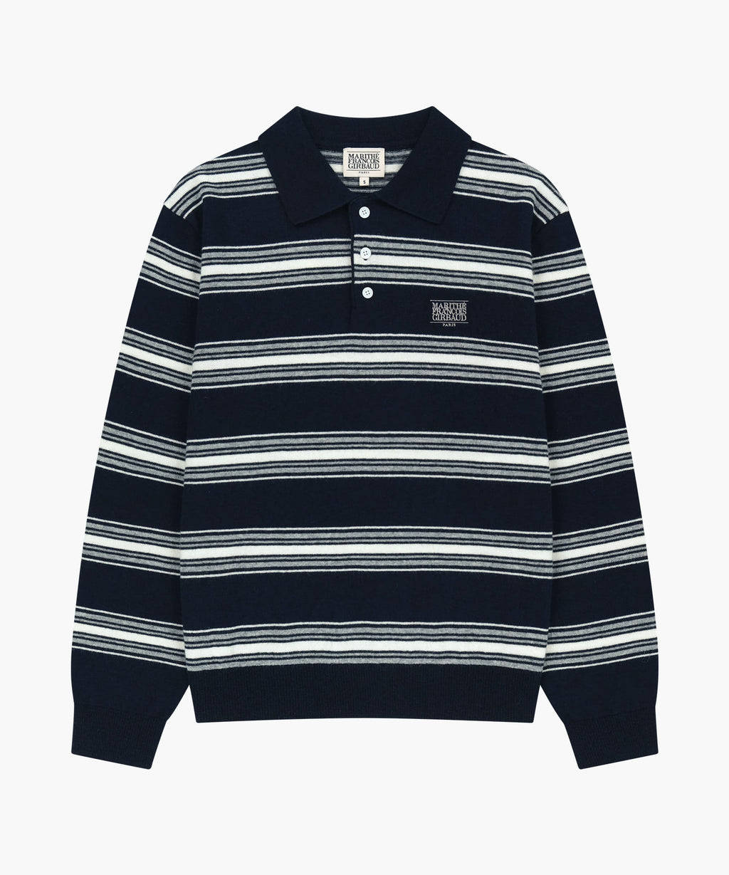 Marithe & Francois Girbaud - Small Classic Logo Multi Stripe Polo Knit (Navy) product image 4 | TRAB K-Fashion Australia
