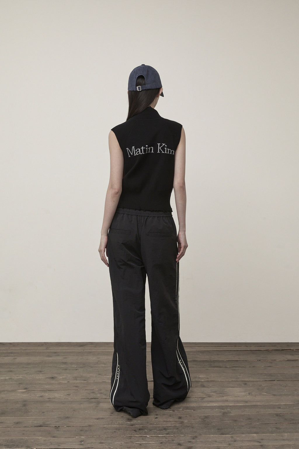 Matin Kim - High Neck Logo Knit Zip Up Vest (Black) product image 10 | TRAB K-Fashion Australia