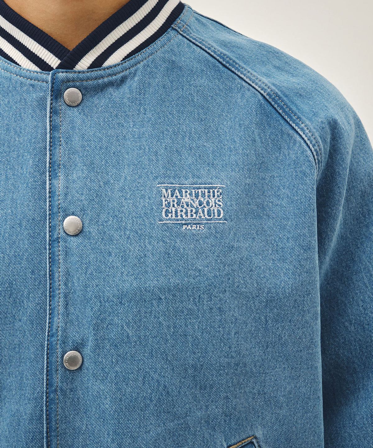 Marithe & Francois Girbaud - Classic Logo Raglan Denim Varsity Jacket (Light Blue) product image 4 | TRAB K-Fashion Australia