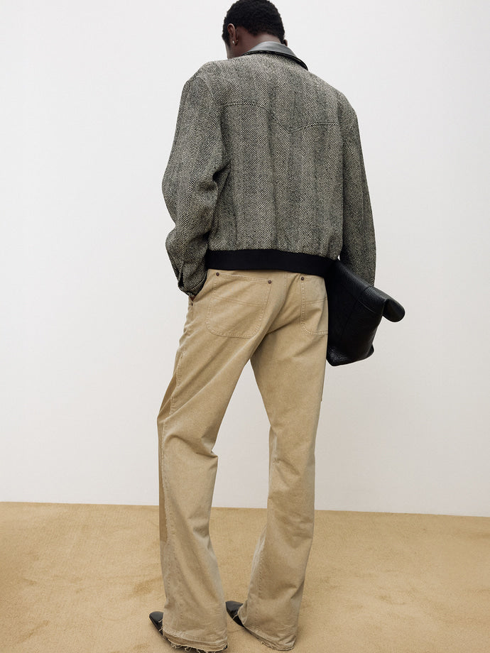 Tonywack - Leather Trim Wool Herringbone Blouson (Black Ecru Herringbone) product image 3 | TRAB K-Fashion Australia