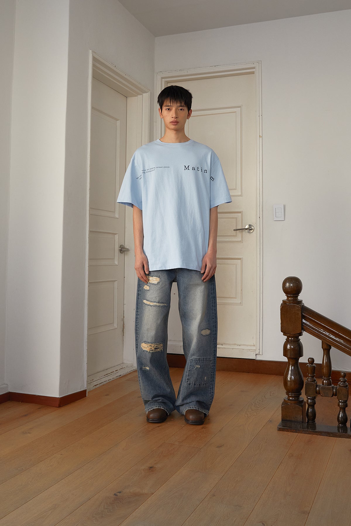 Matin Kim - Half Text Logo Top (Sky) product image 12 | TRAB K-Fashion Australia