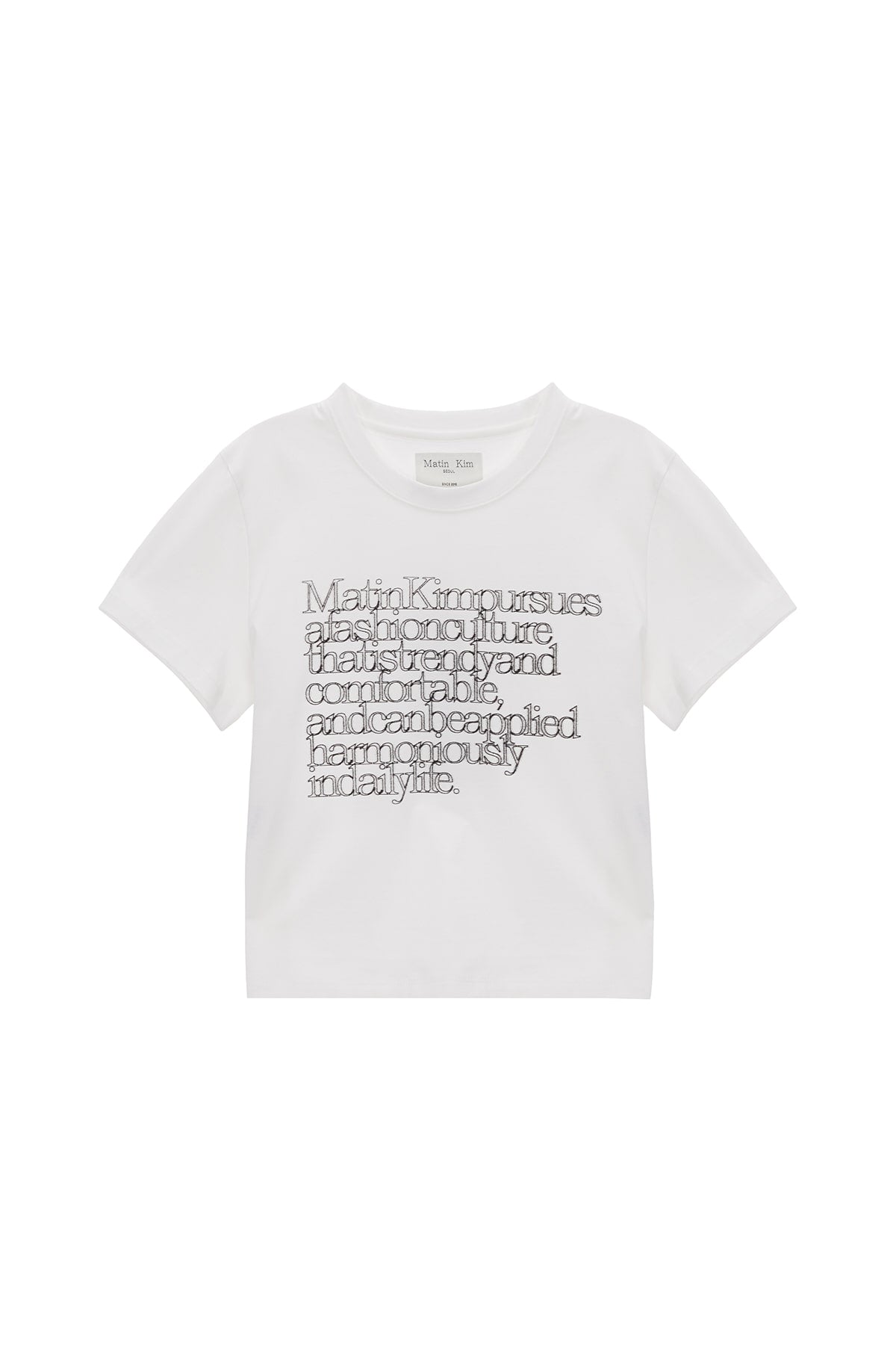 Matin Kim - Thin Typo Top (White) product image 1 | TRAB K-Fashion Australia
