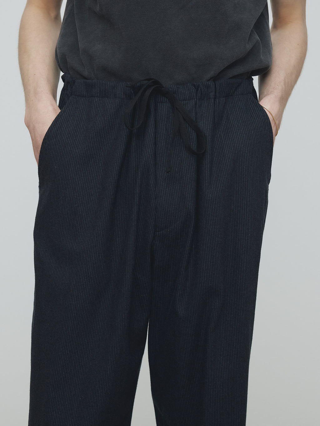 Tonywack - Light Wool Cotton Drawstring Trousers (Navy Stripe) product image 5 | TRAB K-Fashion Australia