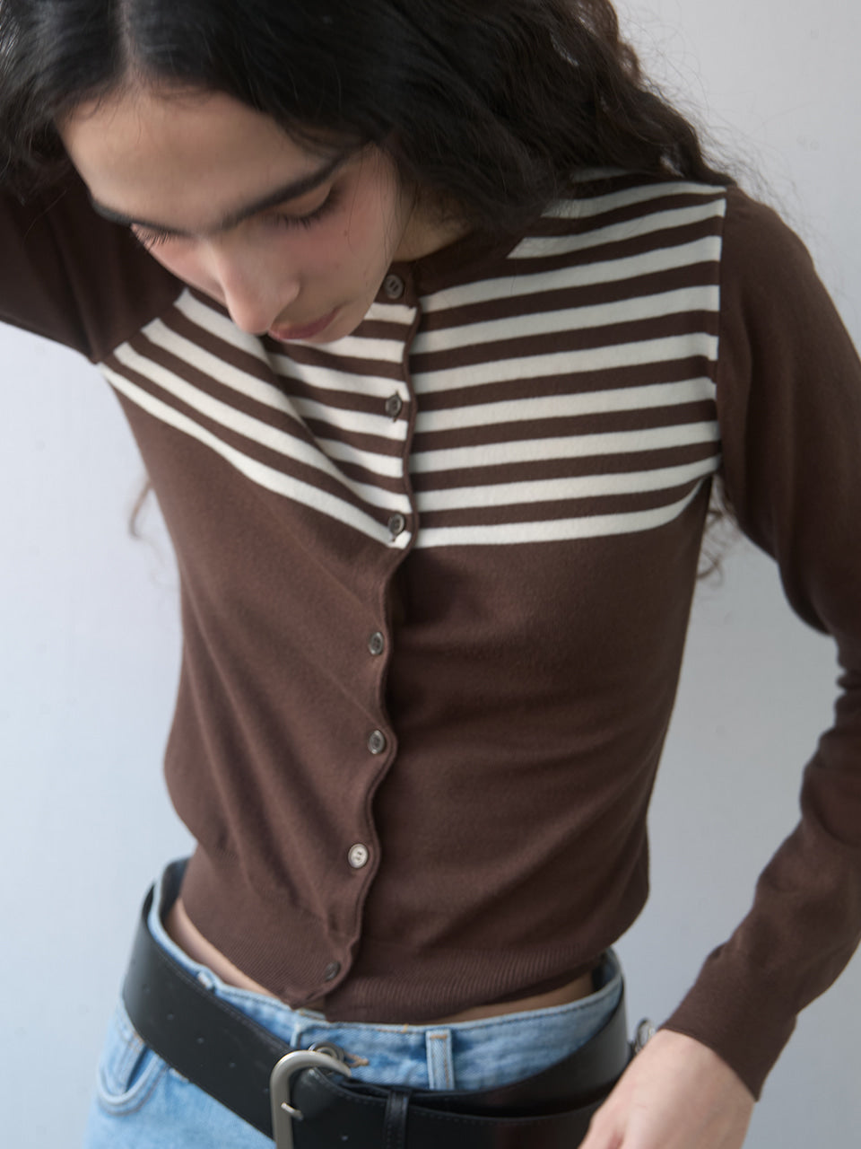 Kijun - Stripe Knit Cardigan (Brown) product image 6 | TRAB K-Fashion Australia