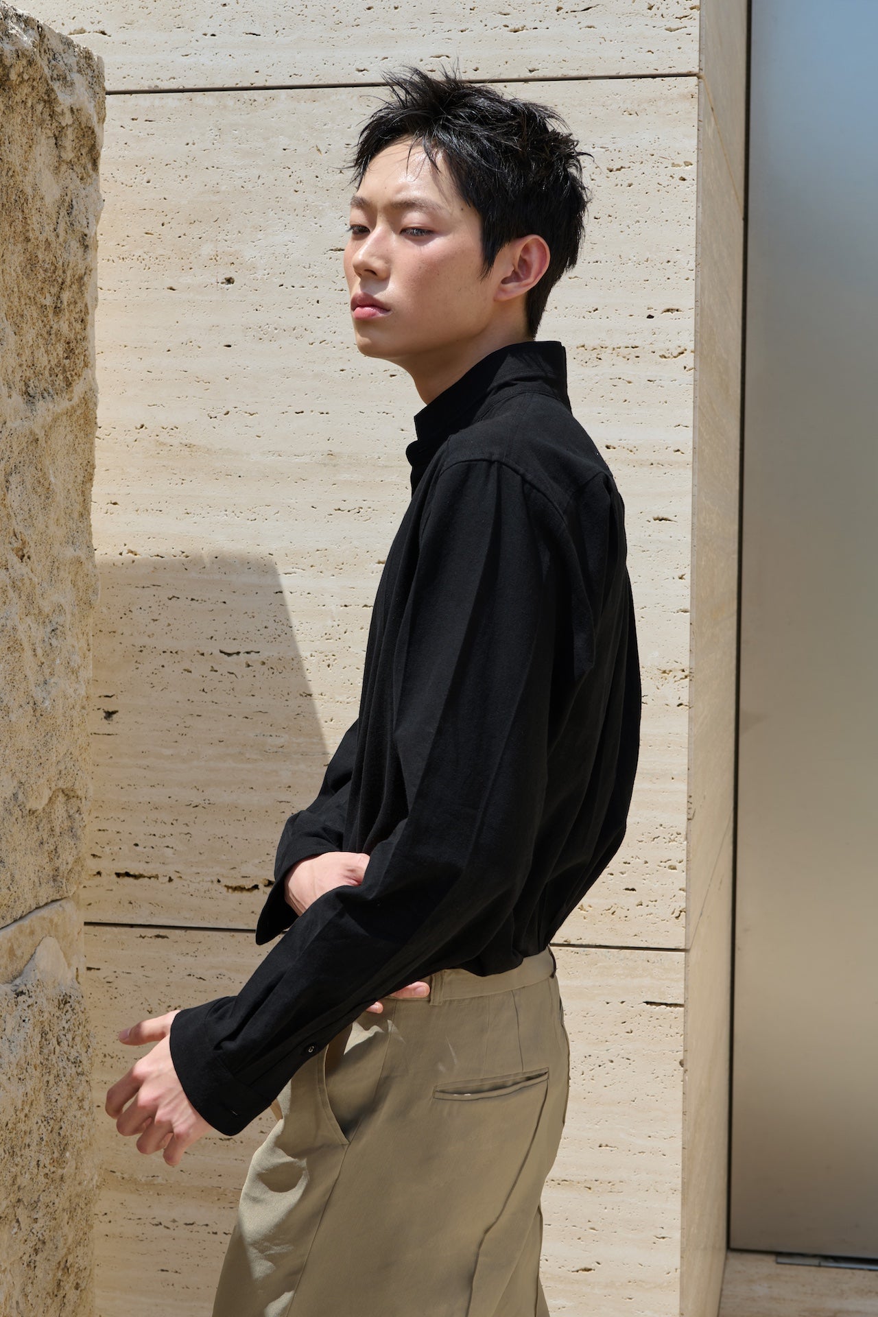 STU - Stand Collar Crease Shirt (Black) product image 14 | TRAB K-Fashion Australia