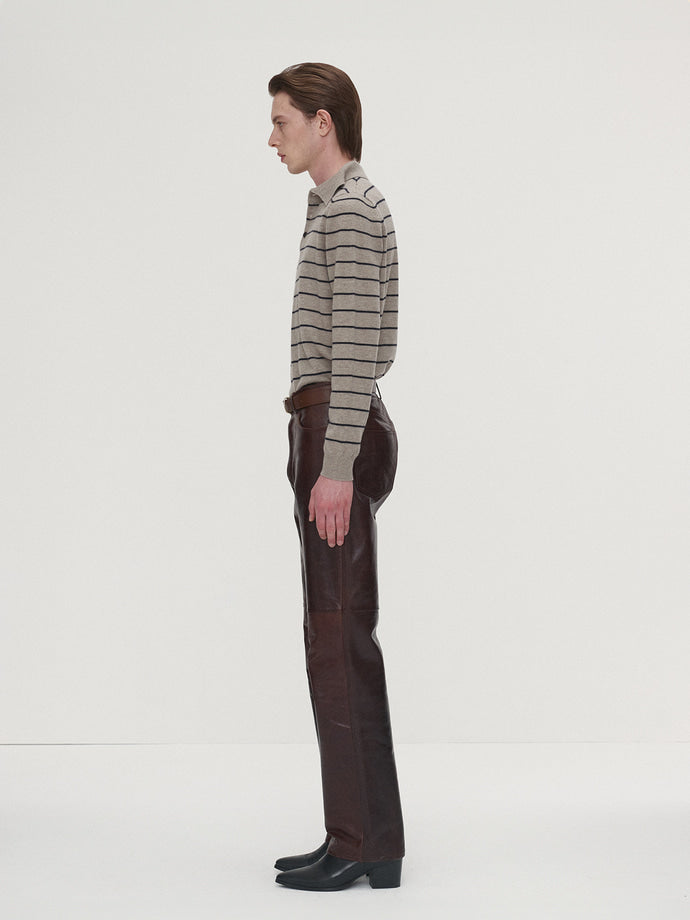 Tonywack - Super Fine Wool Stripe Polo Knit (Beige/Navy) product image 2 | TRAB K-Fashion Australia