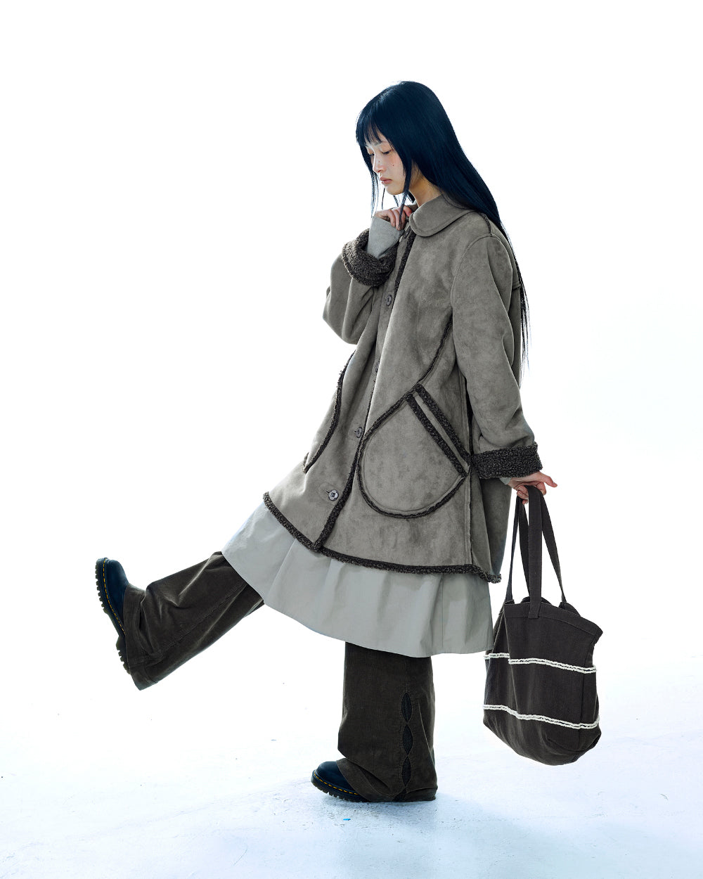 Coyseio - Round Collar Suede Jacket (Brown) product image 14 | TRAB K-Fashion Australia