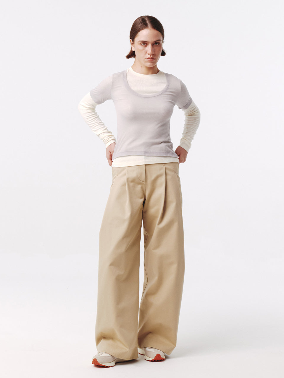 Kijun - Curved Seam Wide Pants (Beige) product image 4 | TRAB K-Fashion Australia