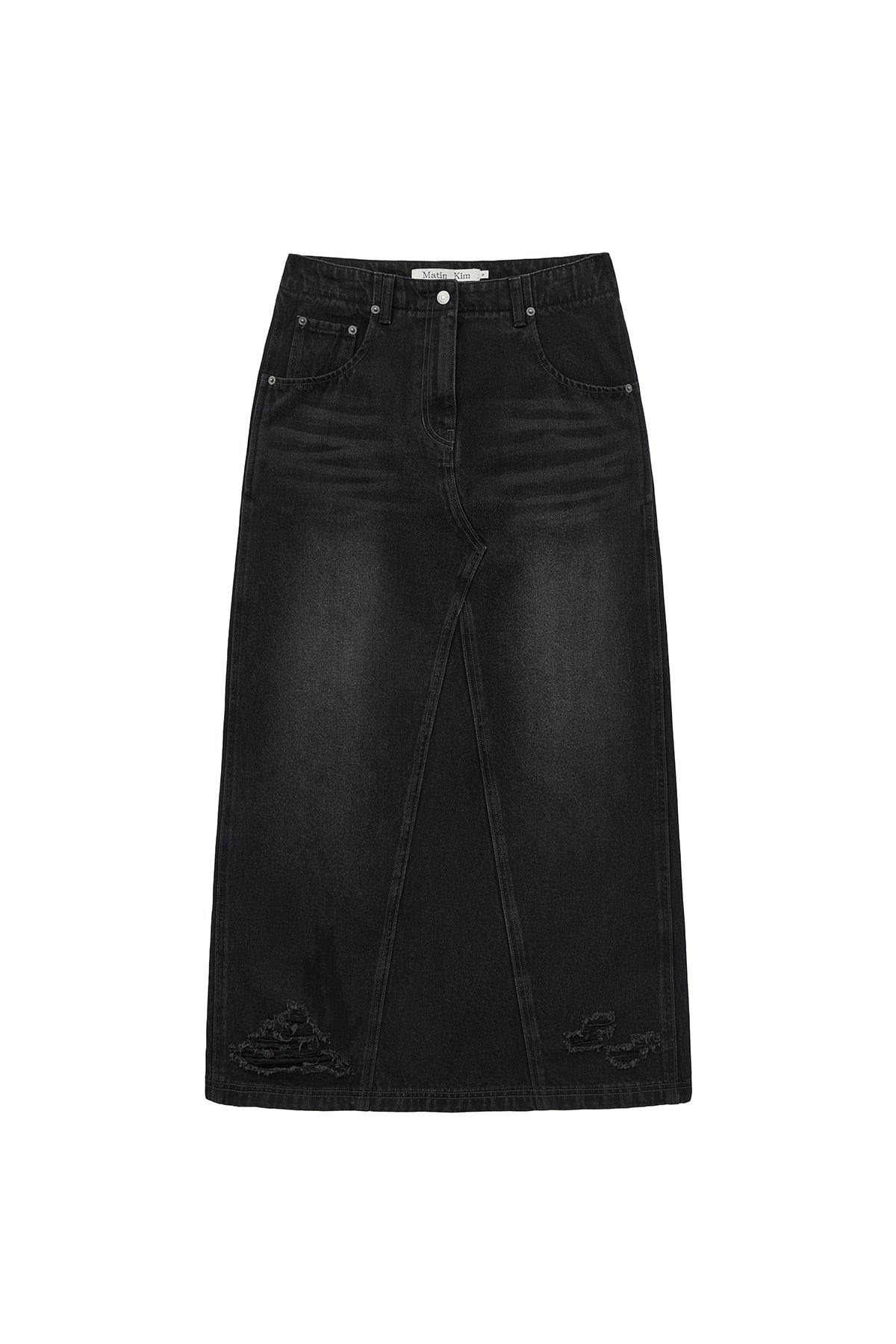 Matin Kim - Damage Point Long Denim Skirt (Black) product image 1 | TRAB K-Fashion Australia