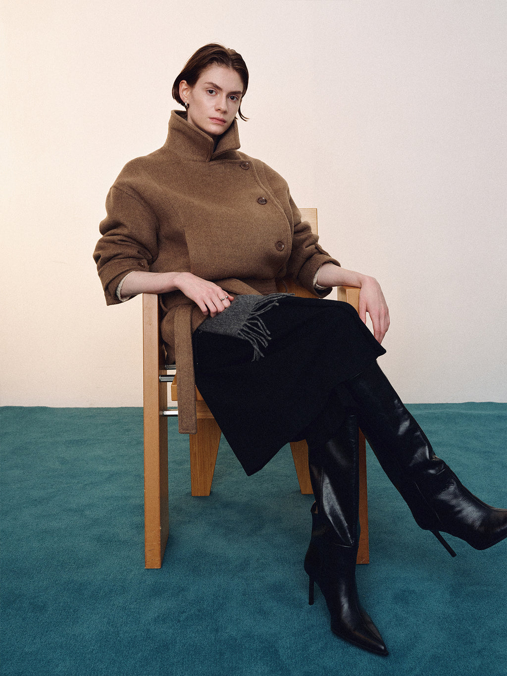 Tonywack - Wool Asymmetrical Short Coat (Olive Brown) product image 7 | TRAB K-Fashion Australia
