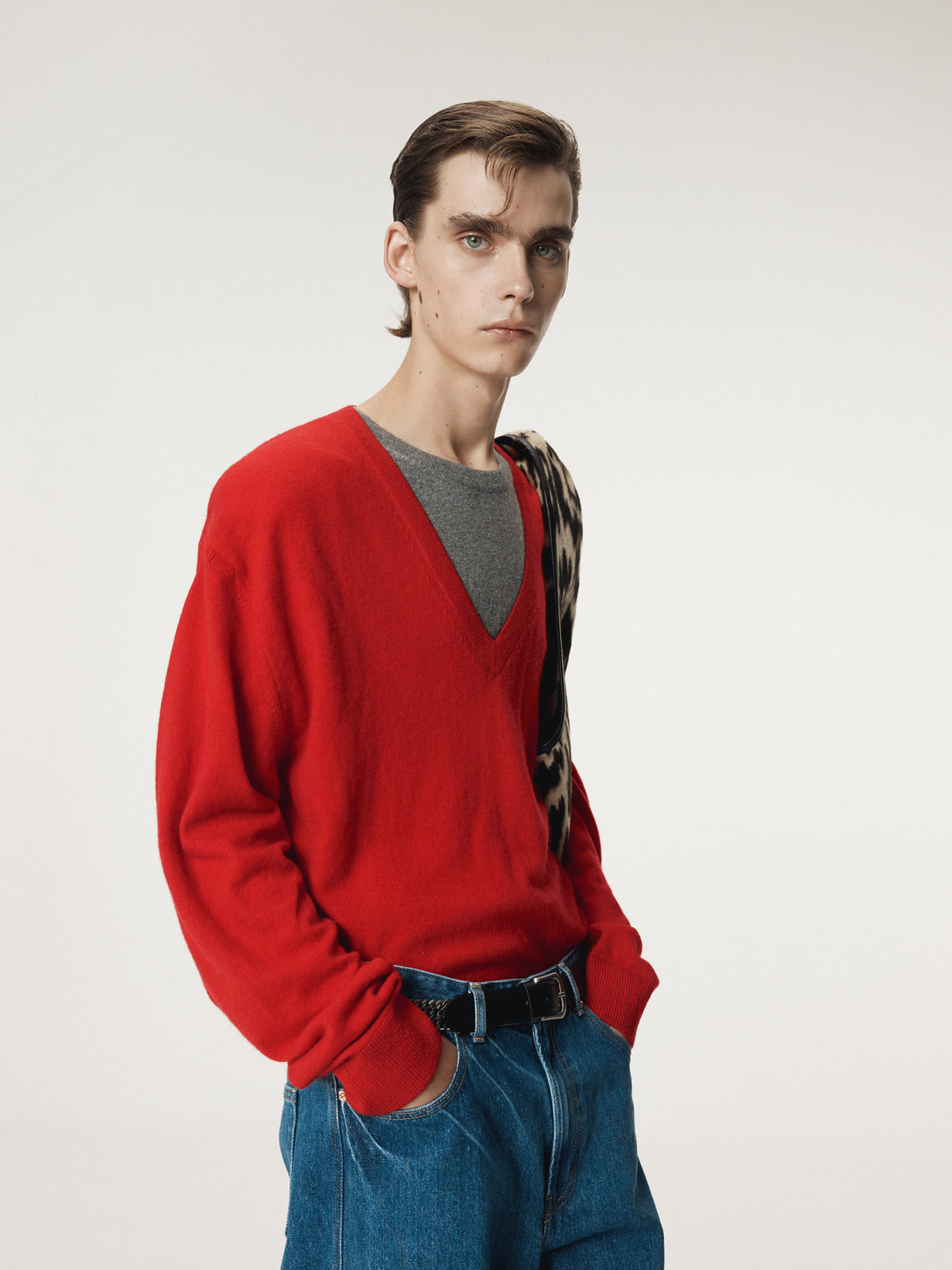 Recto - Contrast Layered V-Neck Knit Top (Red) product image 6 | TRAB K-Fashion Australia
