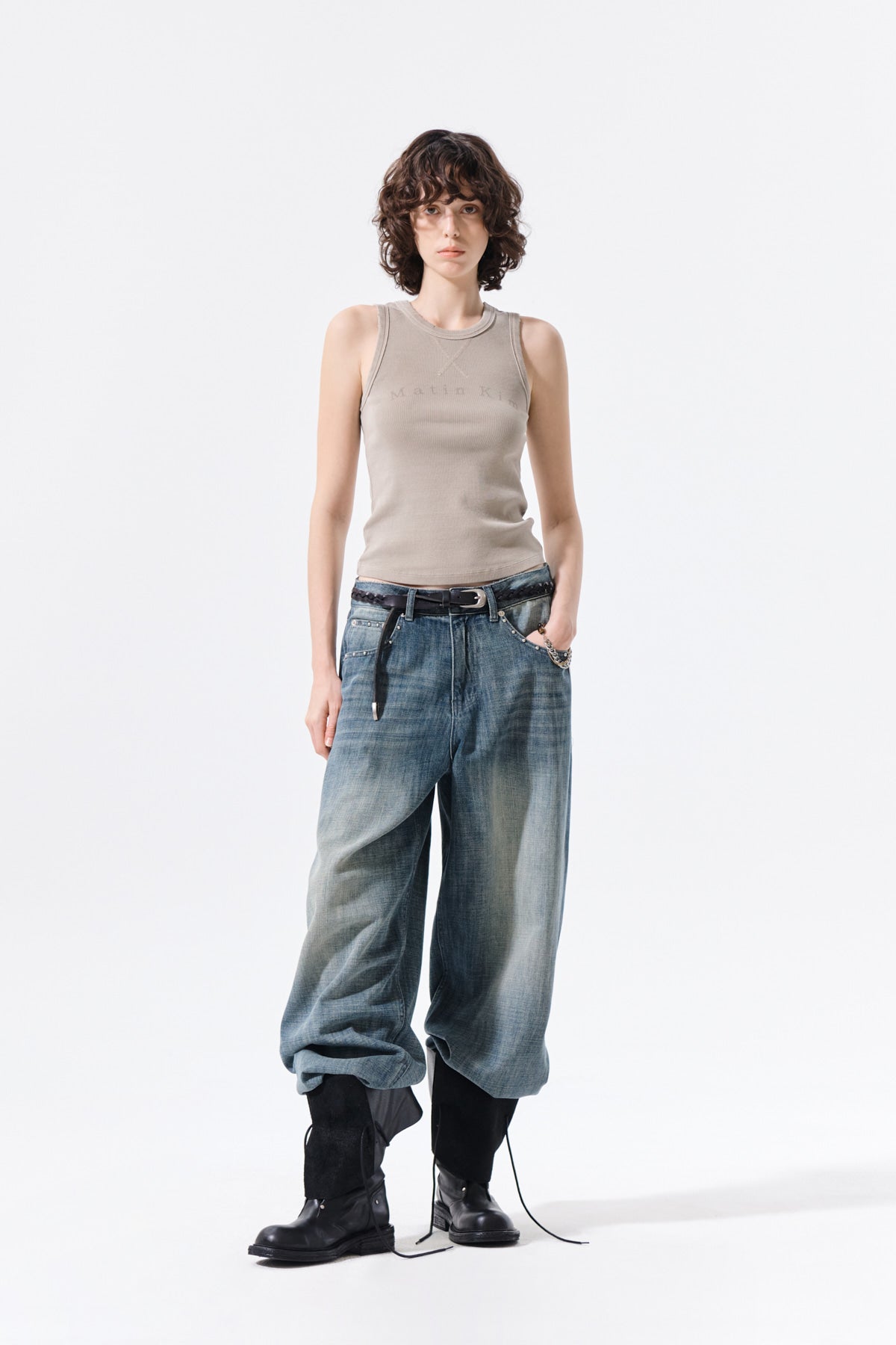 Matin Kim - Distressed Sleeveless Logo Top (Beige) product image 9 | TRAB K-Fashion Australia