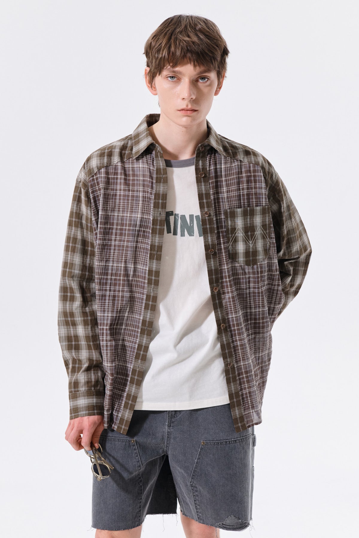 Matin Kim - Mixed Check Over Fit Shirt (Brown) product image 16 | TRAB K-Fashion Australia