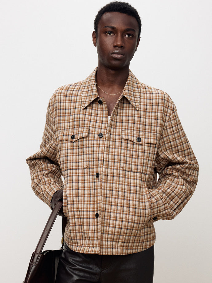 Tonywack - Checked Wool Shirt Blouson (Taupe Navy) product image 4 | TRAB K-Fashion Australia