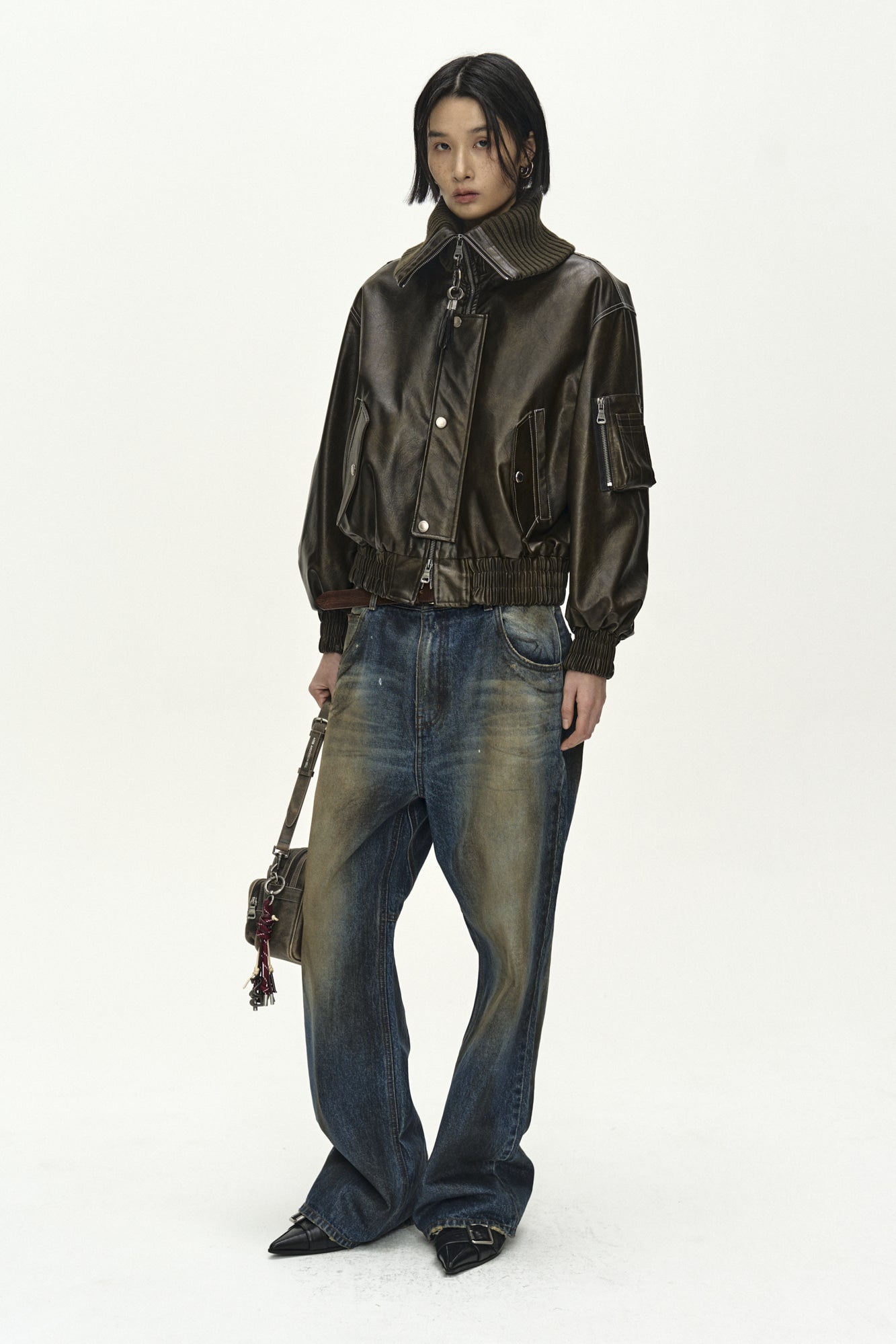 Andersson Bell - Knit-Collar Ma-1 Bomber Jacket (Khaki) product image 11 | TRAB K-Fashion Australia