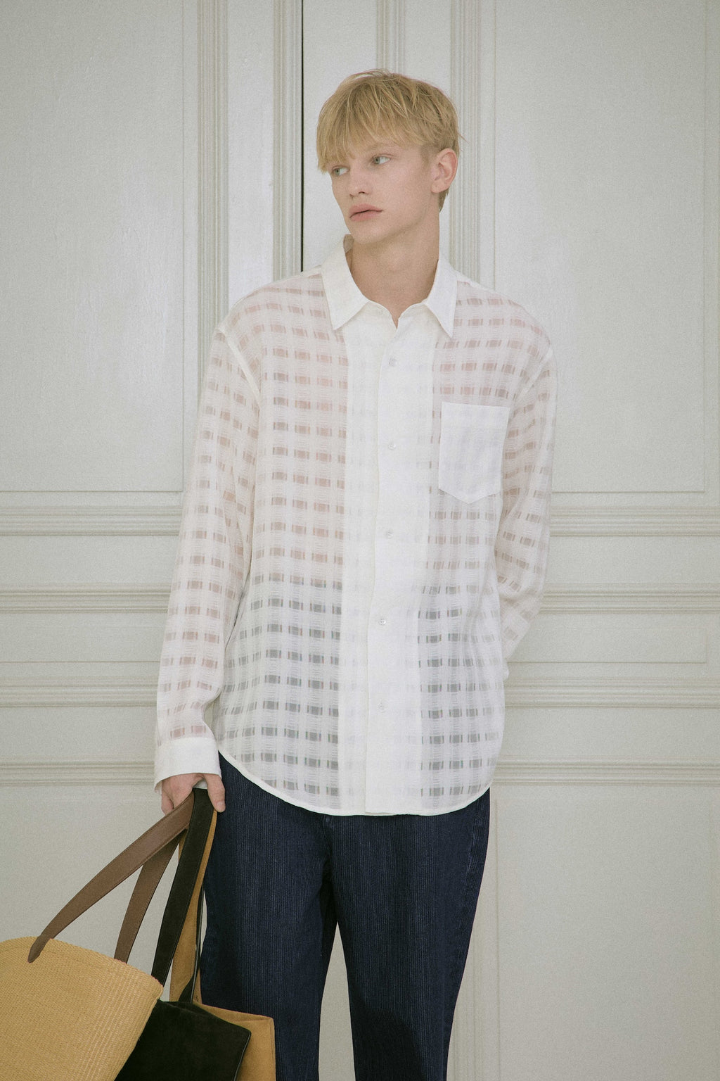STU - Comfortable Check Shirt (White) product image 3 | TRAB K-Fashion Australia
