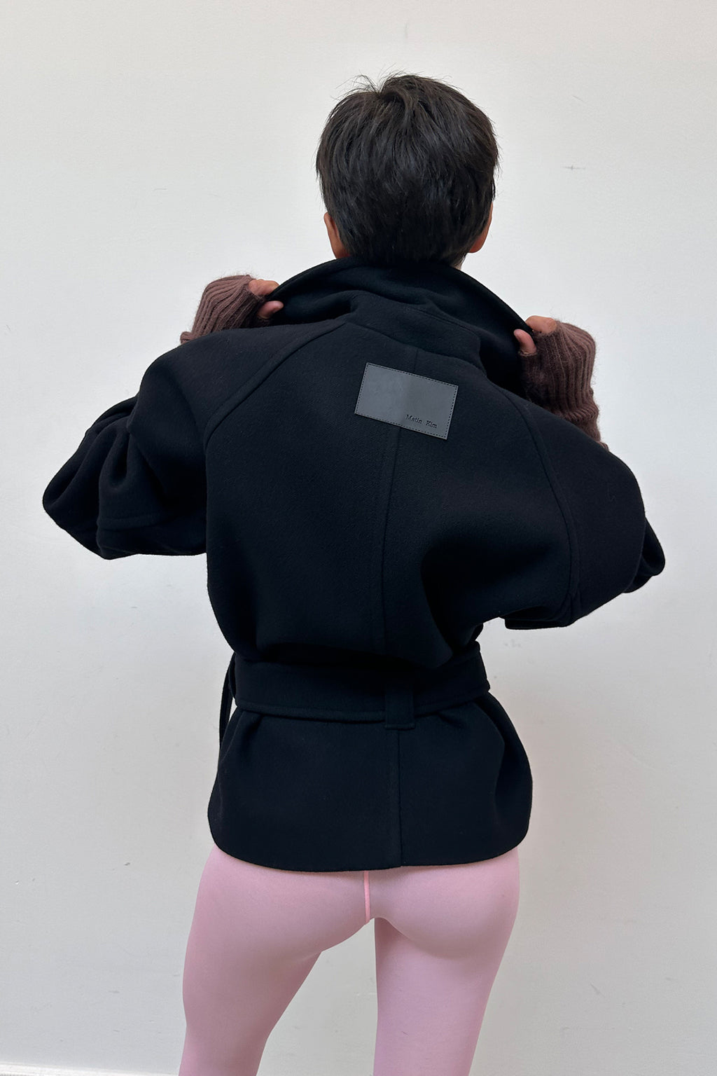 Matin Kim - Belted Big Lapel Double Short Coat (Dark Navy) product image 7 | TRAB K-Fashion Australia