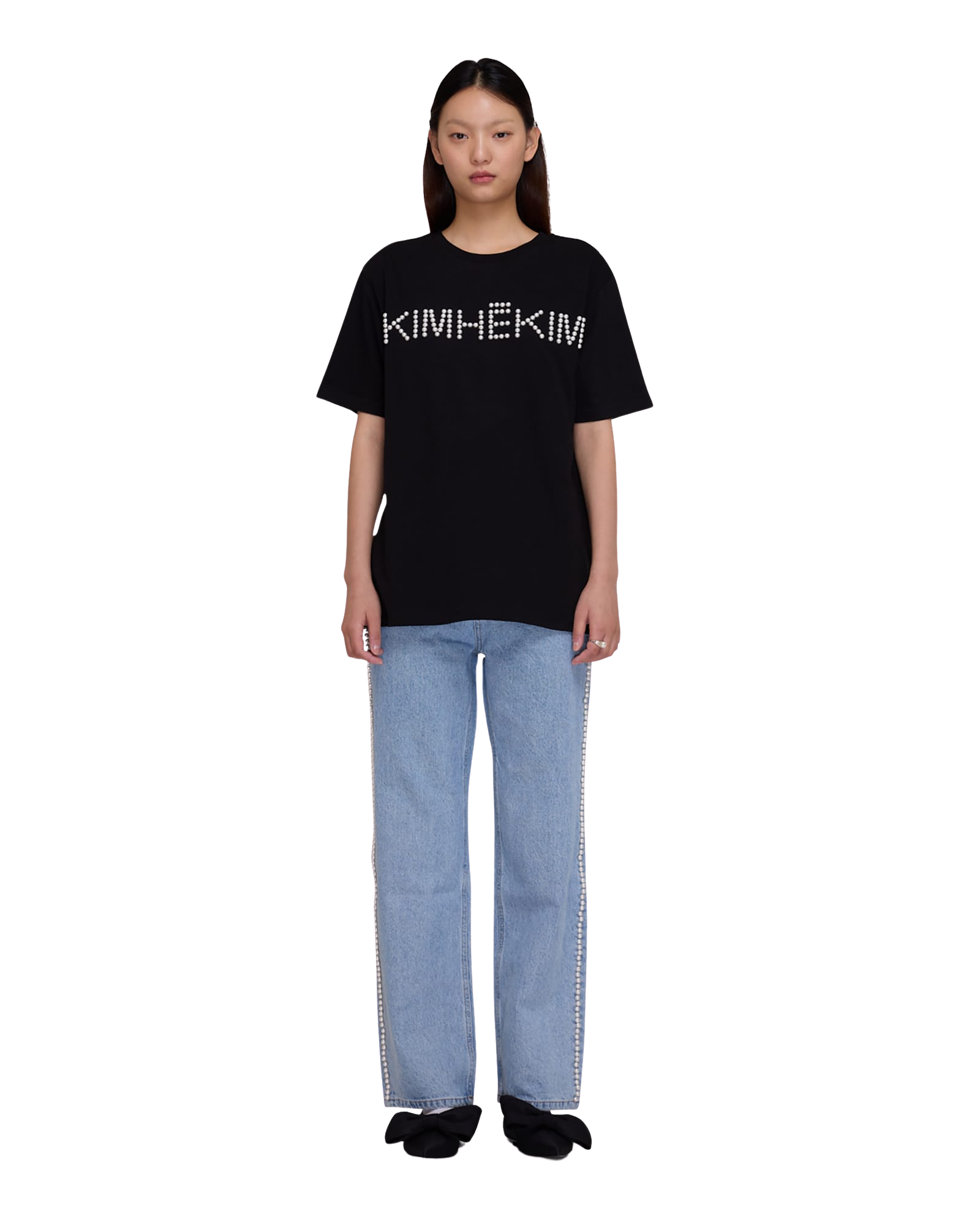 Kimhe Kim - Logo T-Shirt With Pearl Embellishment (Black) product image 1 | TRAB K-Fashion Australia