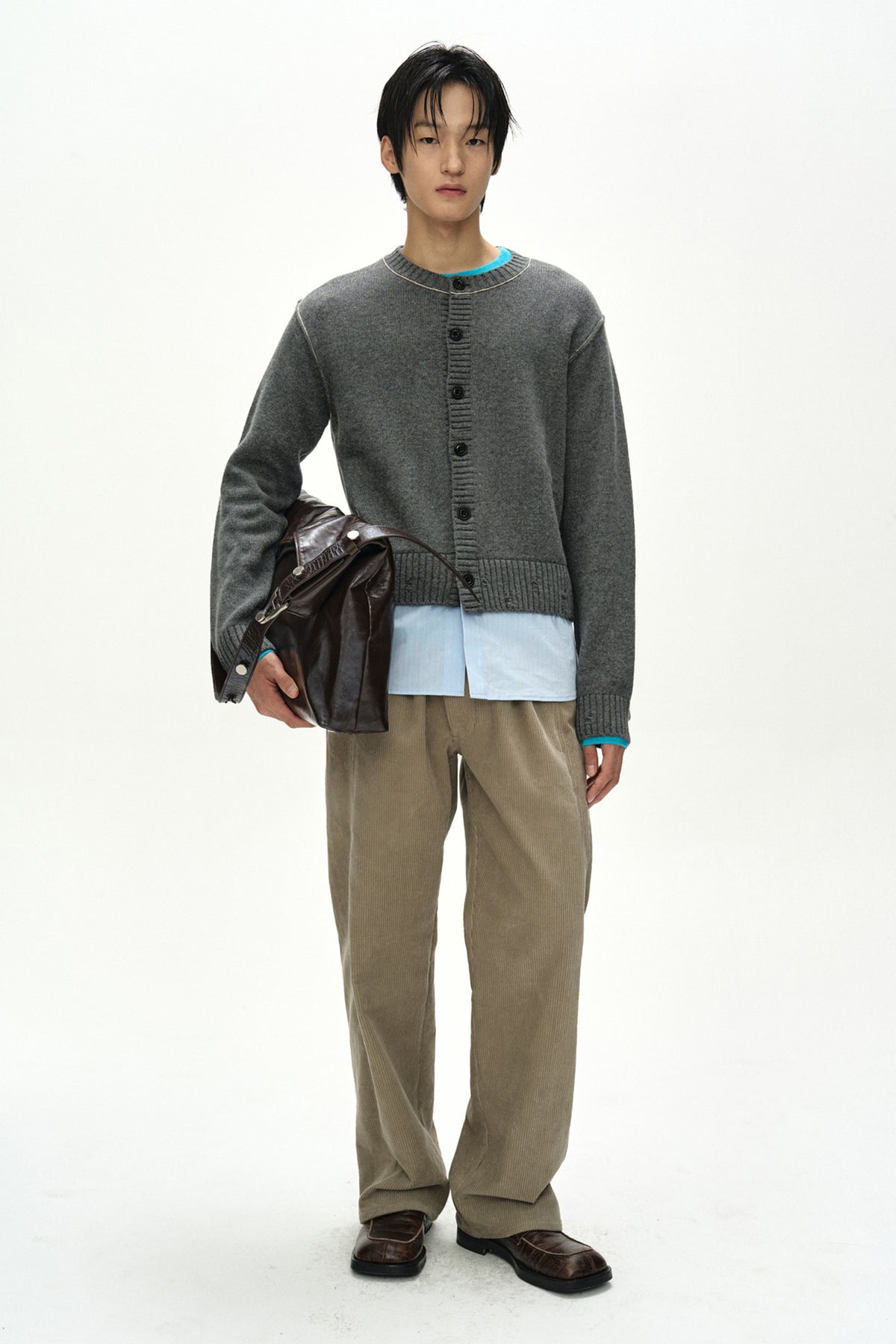 Andersson Bell - Shirt Layered Cardigan (Melange Grey) product image 2 | TRAB K-Fashion Australia