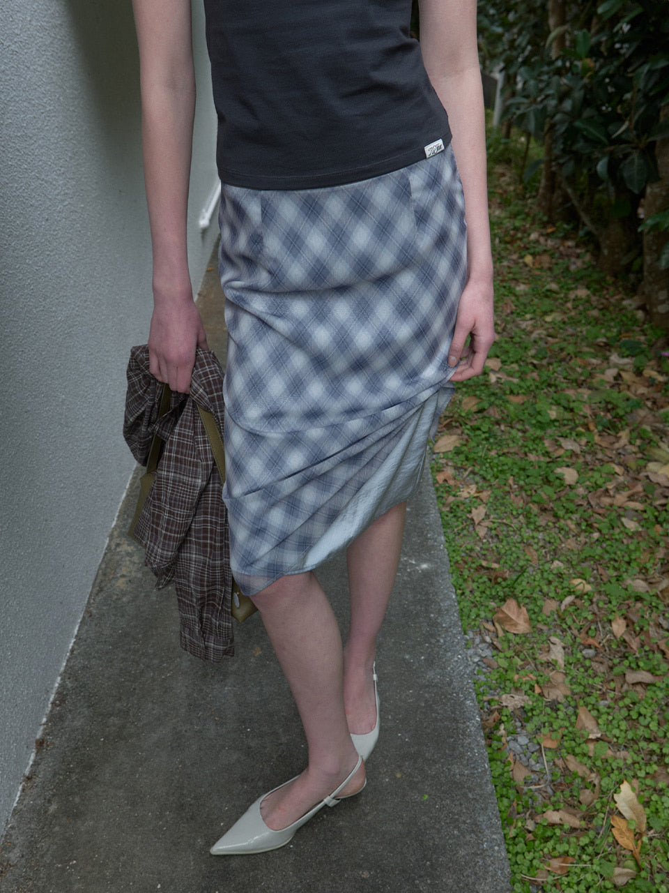Kijun - Sheer Layered Check Skirt (Navy) product image 3 | TRAB K-Fashion Australia