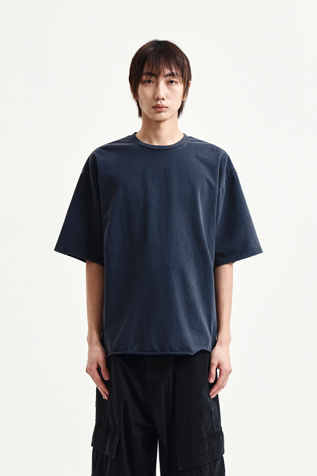 Matin Kim - Raw Cut Graffiti Logo Top (Navy) product image 10 | TRAB K-Fashion Australia