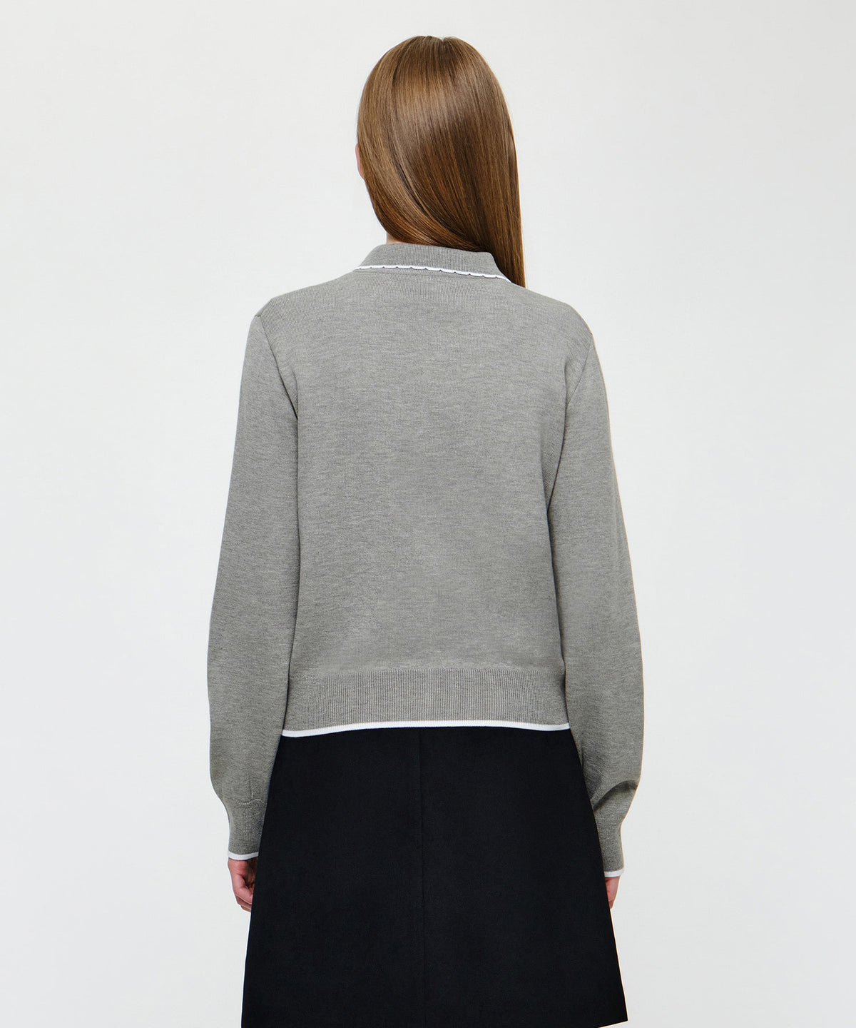 Marithe & Francois Girbaud - Small Classic Logo Collar Lace Trimming Cardigan (Melange Gray) product image 3 | TRAB K-Fashion Australia
