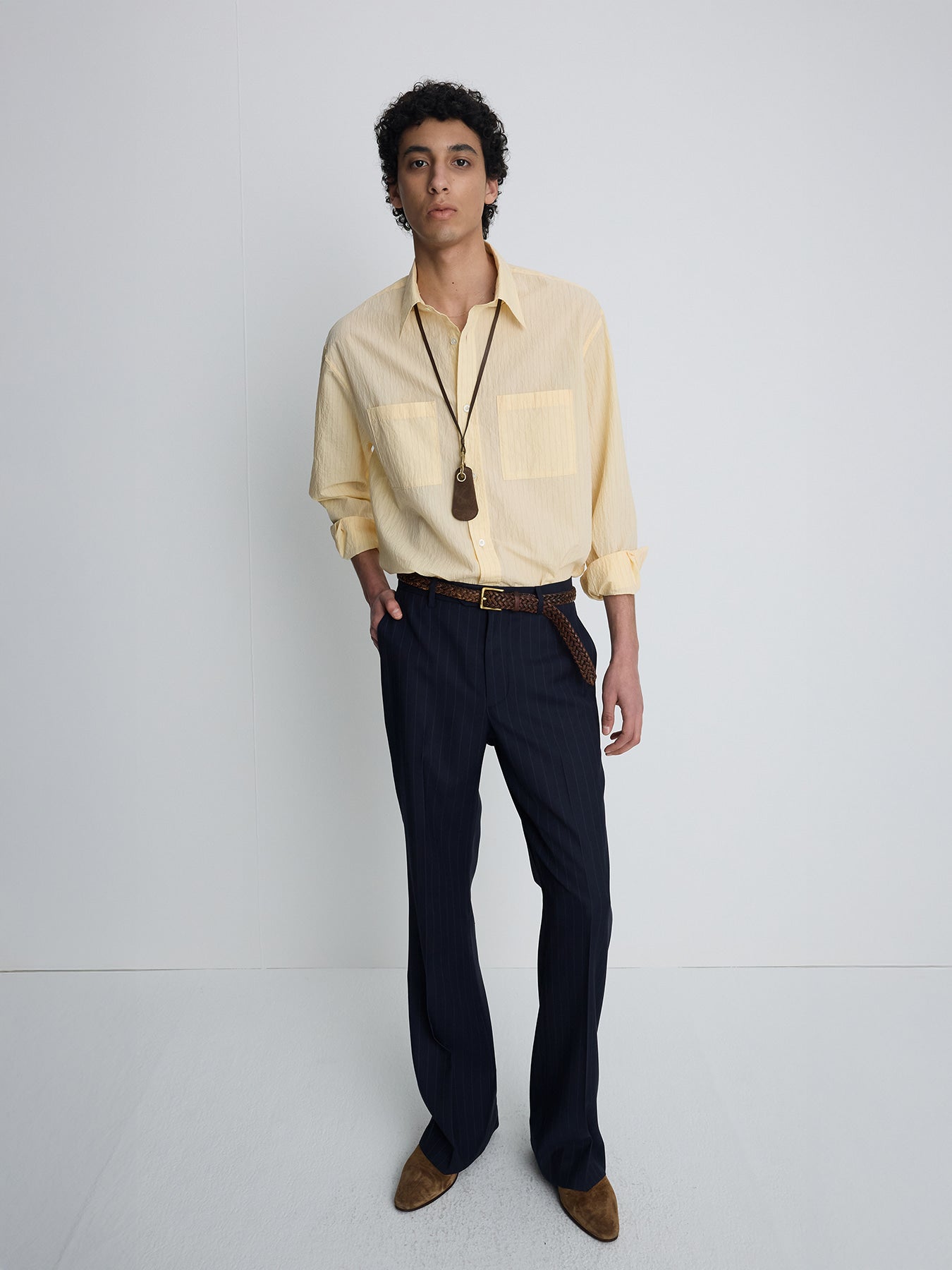 Tonywack - Pinstriped Cotton Blend Shirt (Pale Yellow) product image 1 | TRAB K-Fashion Australia