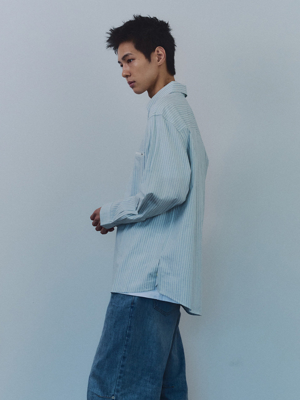 Kijun - Natural Stripe Button Down Shirt (Blue) product image 1 | TRAB K-Fashion Australia