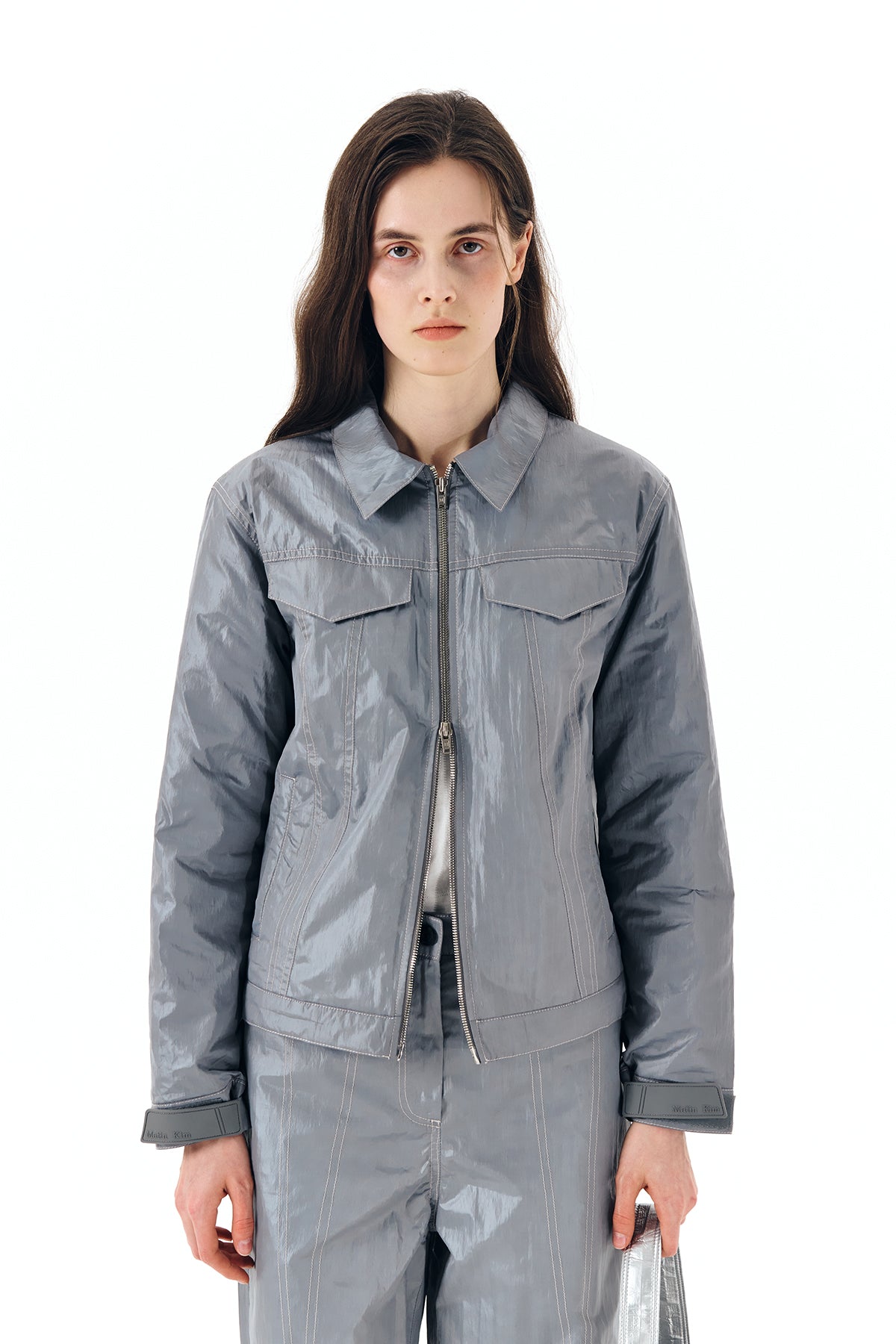 Matin Kim - Stitch Detailed Trucker Jumper (Grey) product image 5 | TRAB K-Fashion Australia